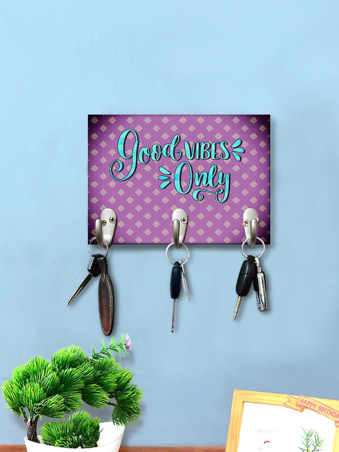 

999Store Purple Printed Wall Hanging Key Holder