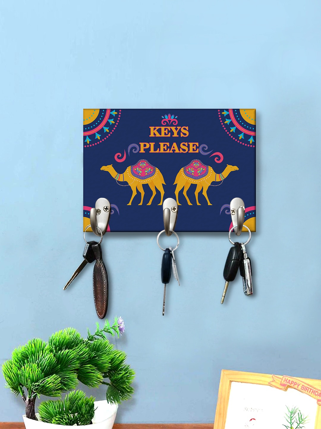 

999Store Blue Printed Wall Hanging Key Holder