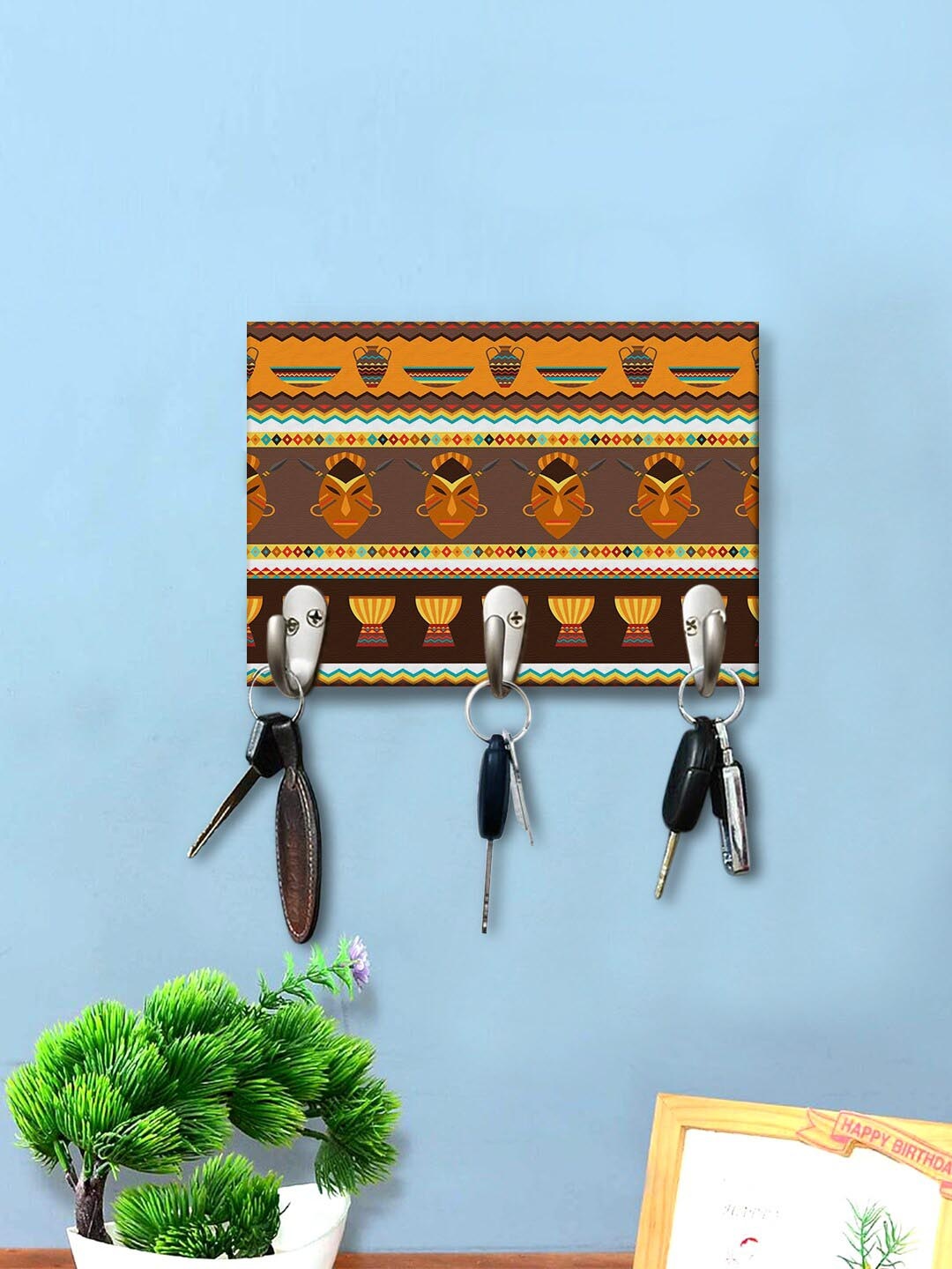 

999Store Brown Printed Wall Hanging Key Holder