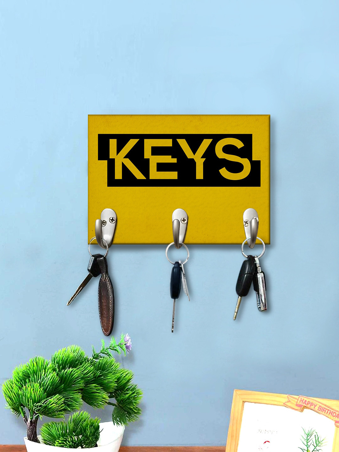 

999Store Yellow Keys Printed Wall Hanging Key Holder