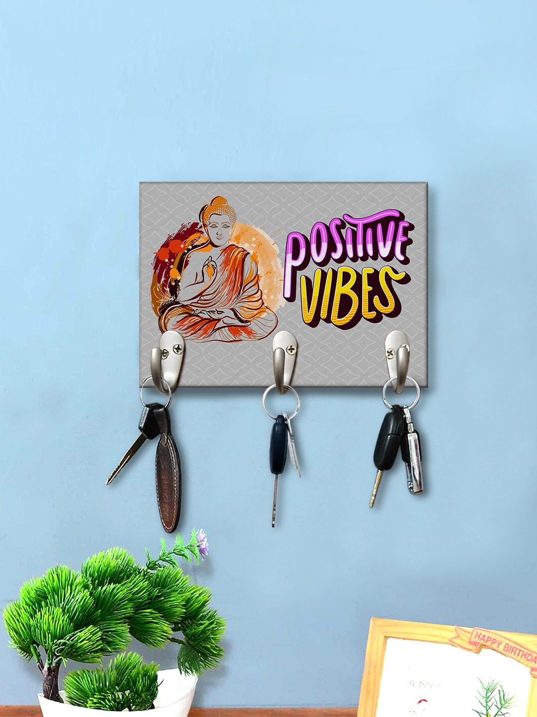 

999Store Grey & Red Printed Wall Hanging Key Holder