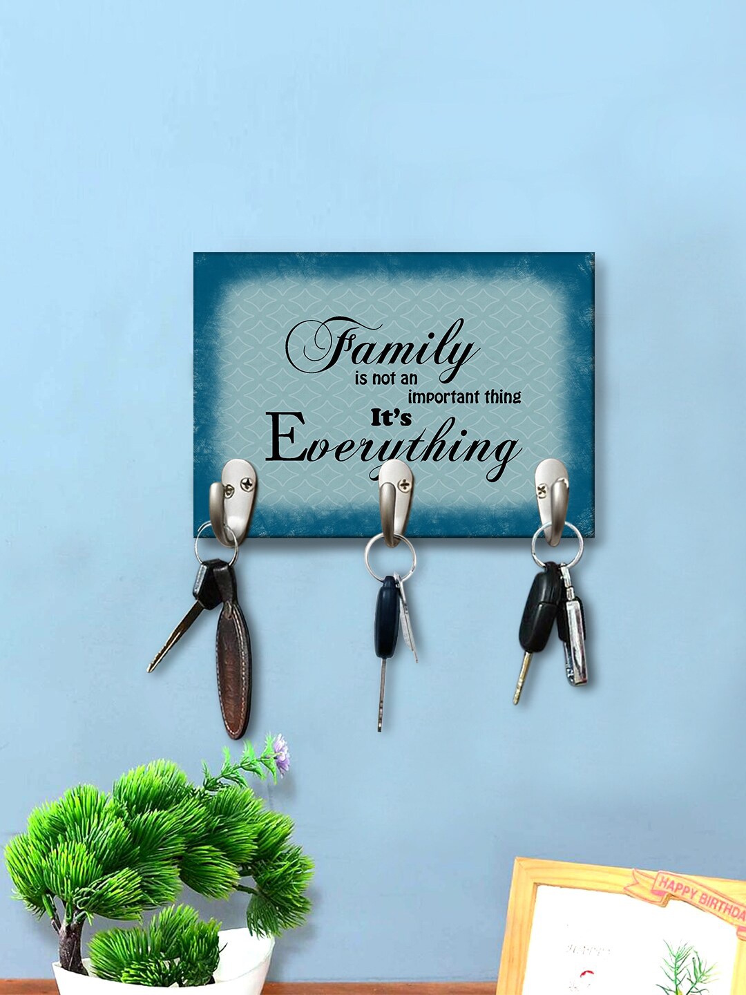 

999Store Blue Printed Wall Hanging Key Holder