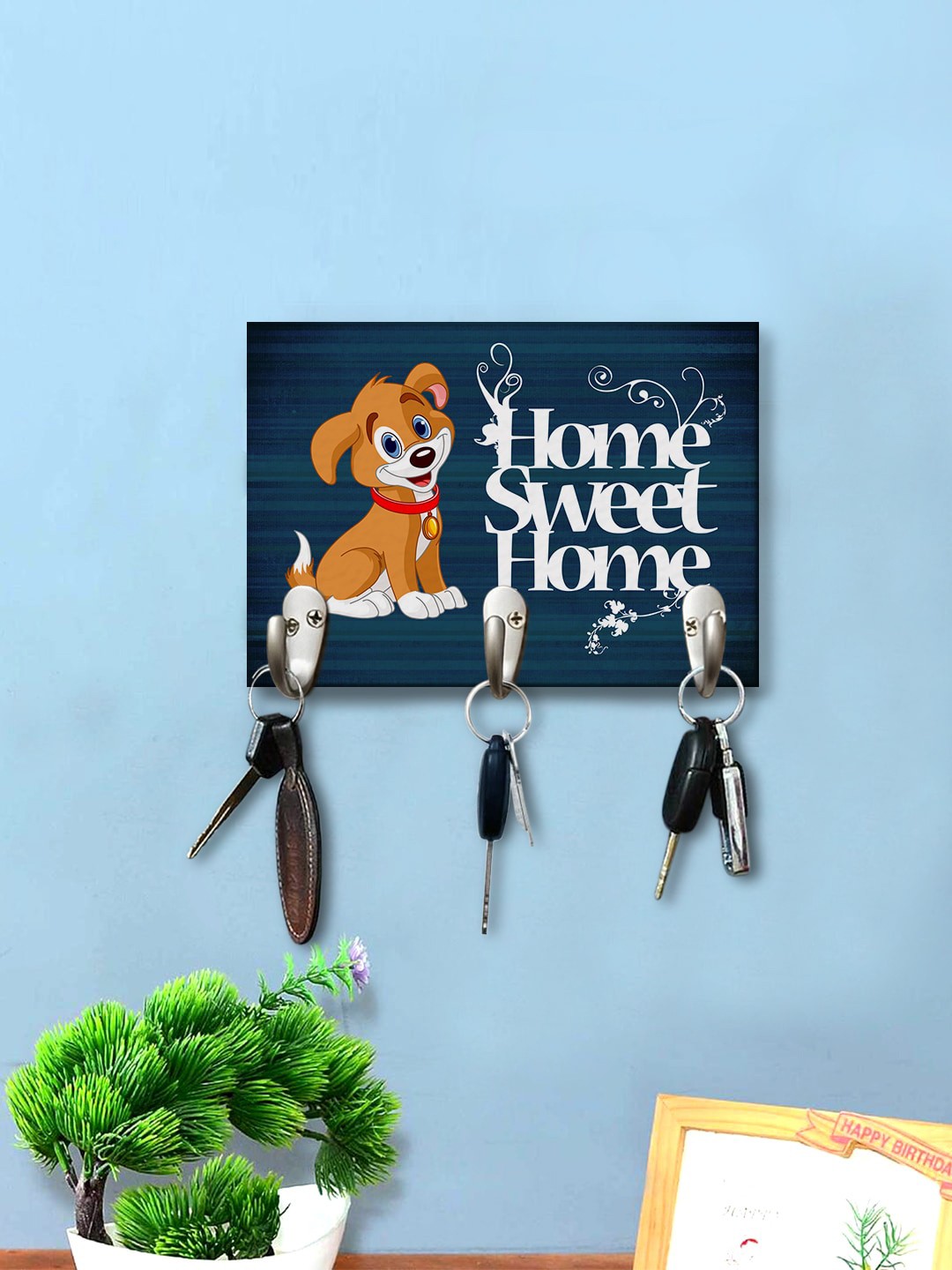 

999Store Blue & Brown Printed Wall Hanging Key Holder