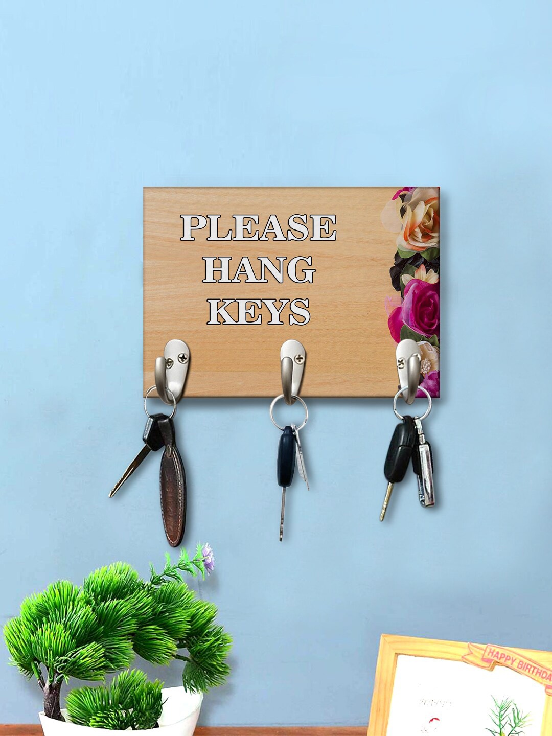 

999Store Brown & White Printed Wall Hanging Key Holder