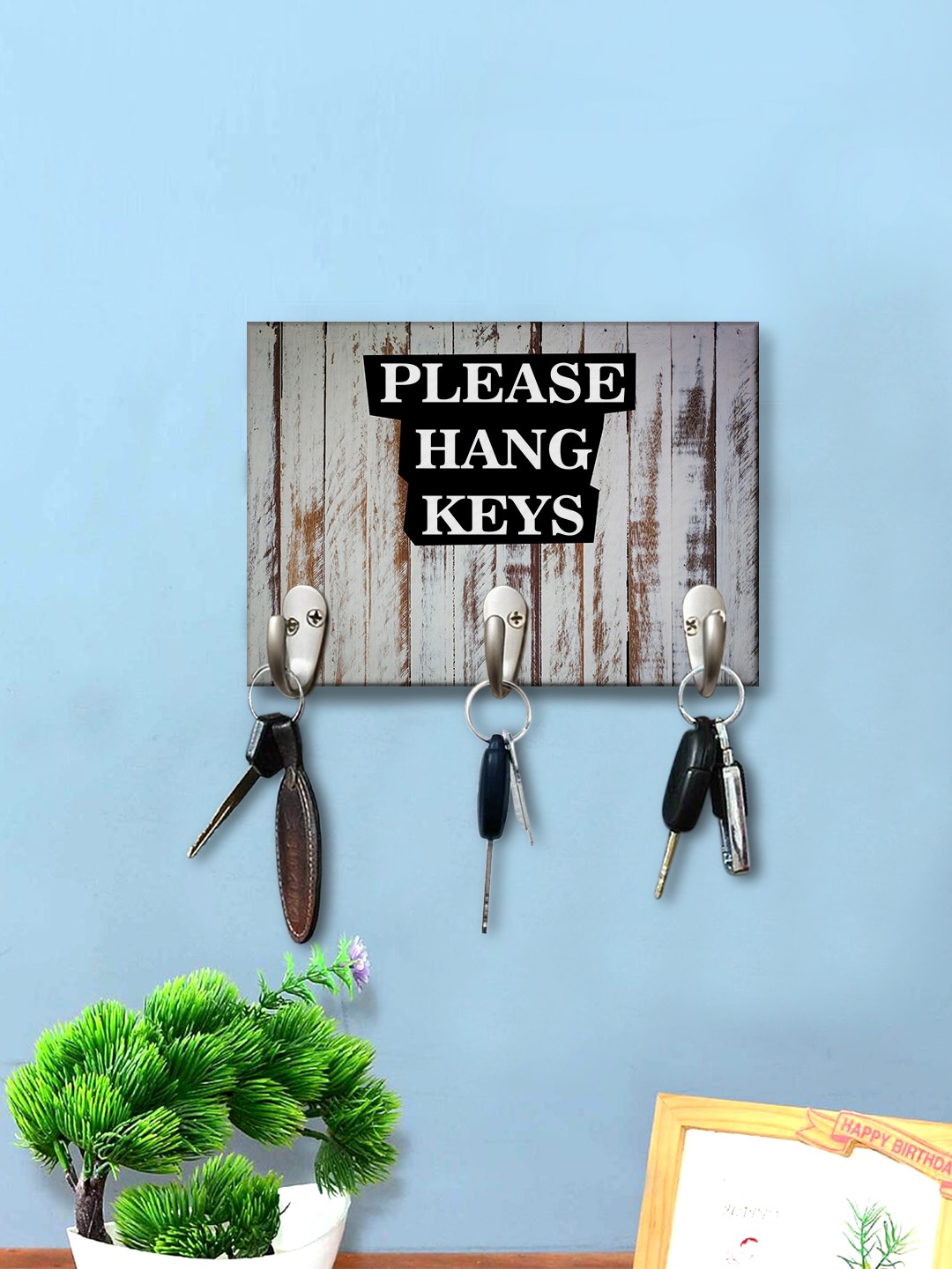 

999Store Grey & Brown Printed Wooden Wall Hanging Key Holder