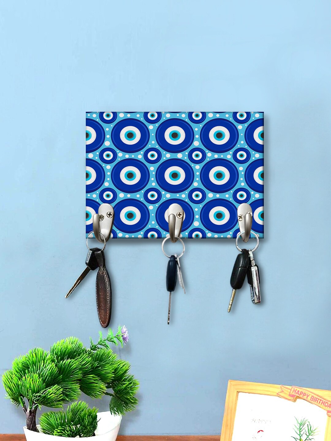 

999Store Blue & White Printed Key Holder