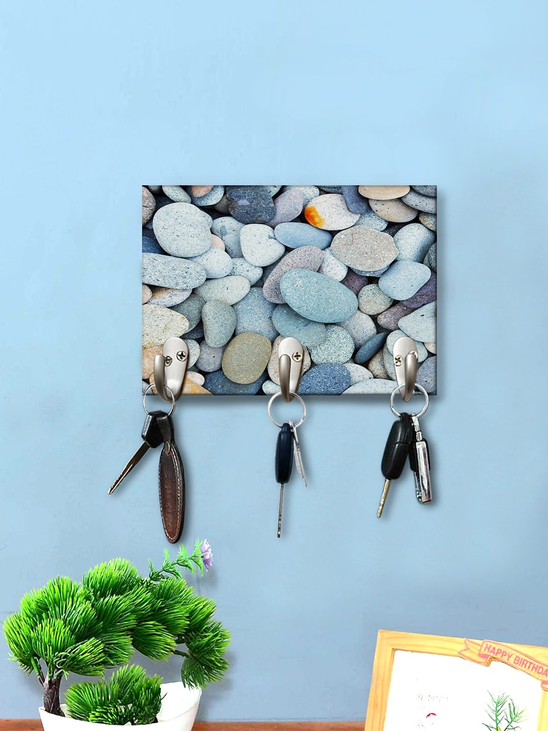 

999Store Blue Printed Wall Hanging Key Holder