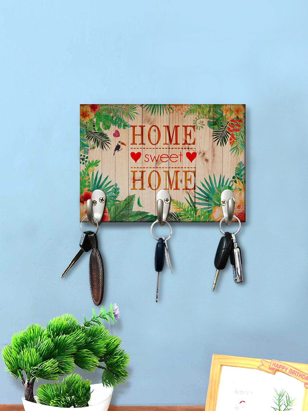 

999Store Brown & Green Home Sweet Home Printed Wooden Key Holder