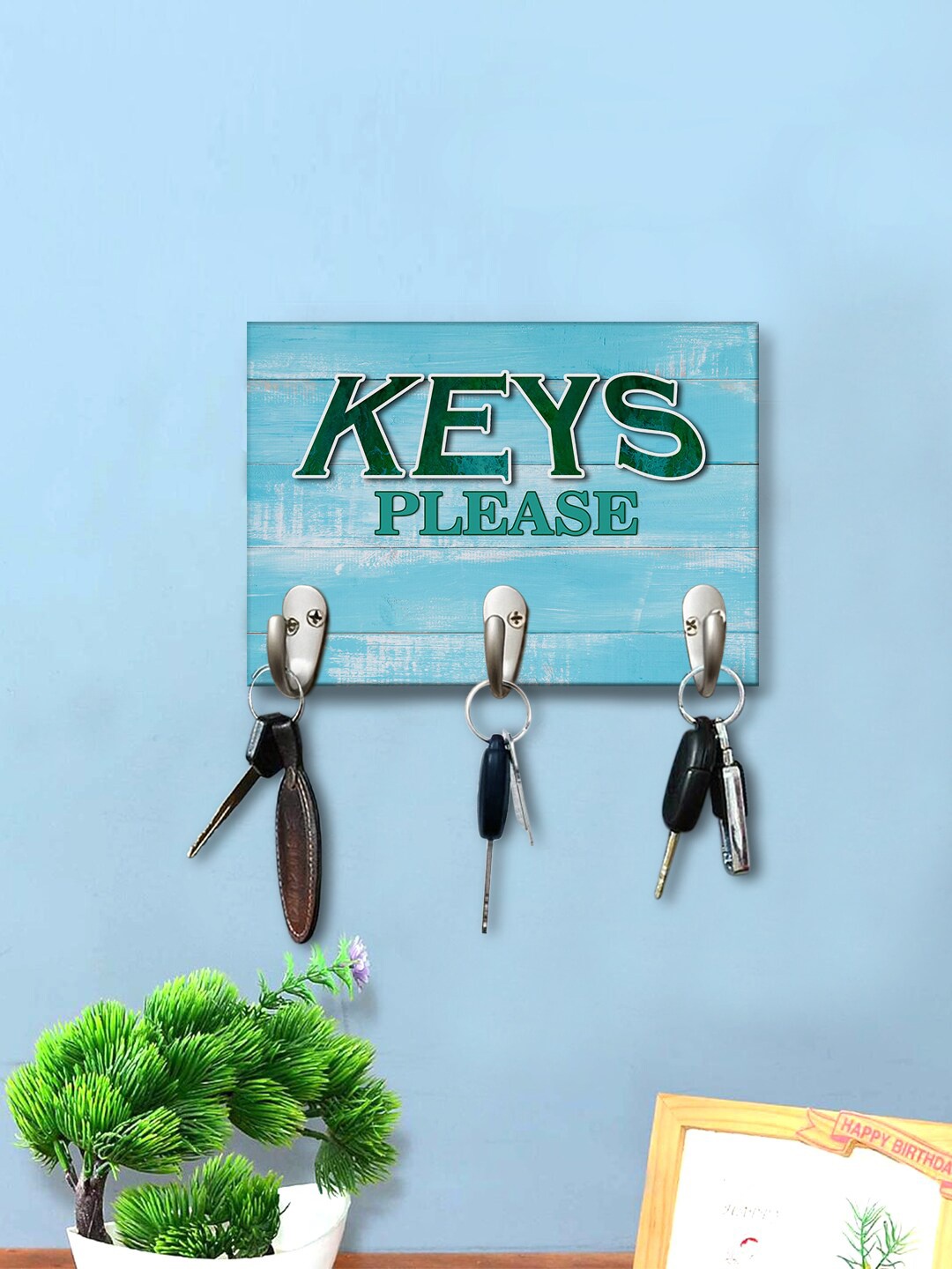

999Store Blue Printed Wooden Key Holder