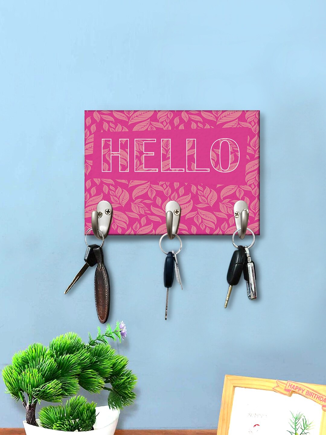 

999Store Pink Printed Wall Hanging Key Holder