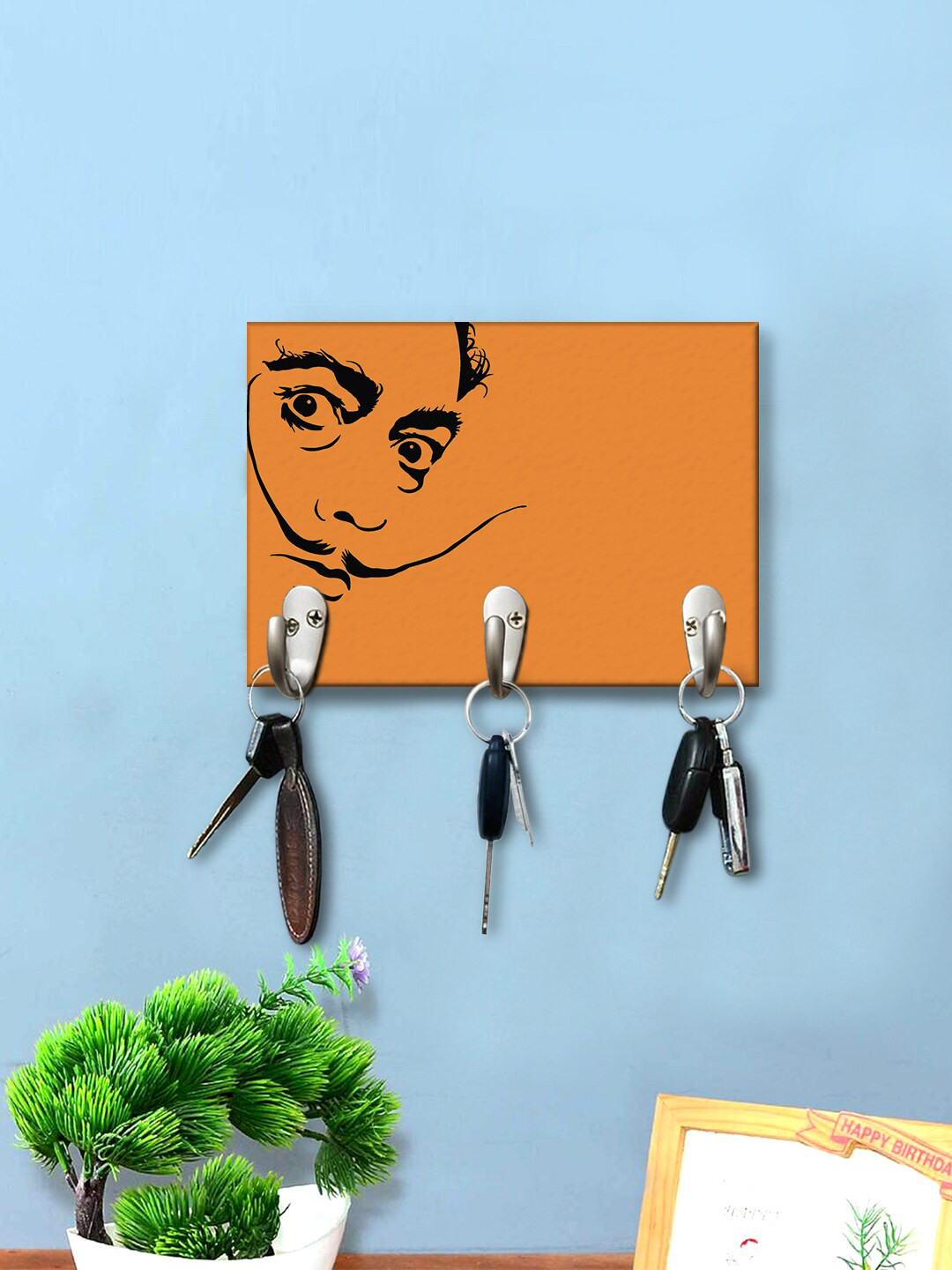 

999Store Orange Stencil Printed Wall Hanging Key Holder