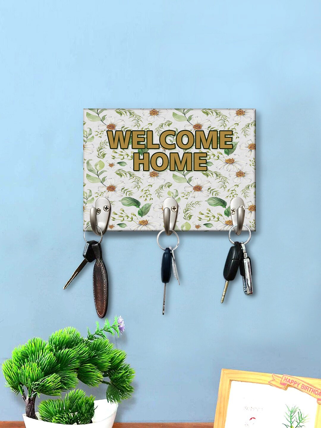 

999Store White Daisy Flower Welcome Home Printed Key Holders