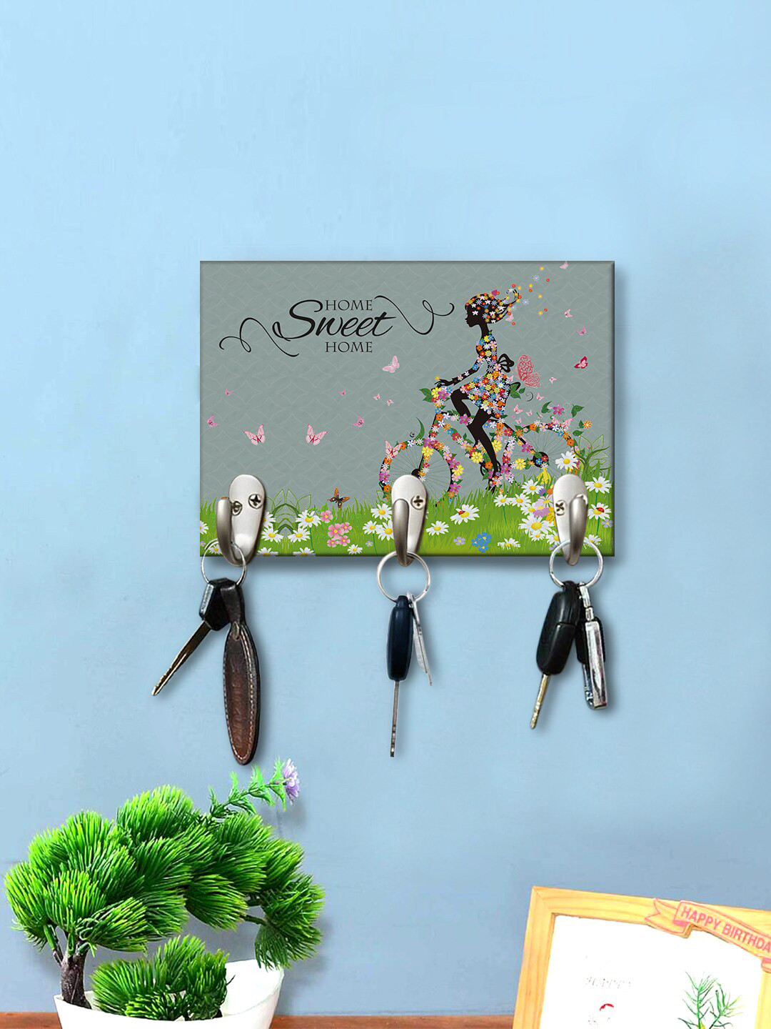 

999Store Grey & Green Printed Wall Hanging Key Holder