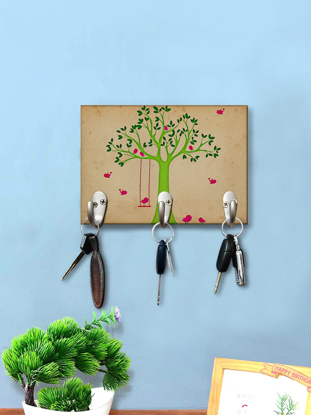 

999Store Brown & Green Printed Wooden Key Holders