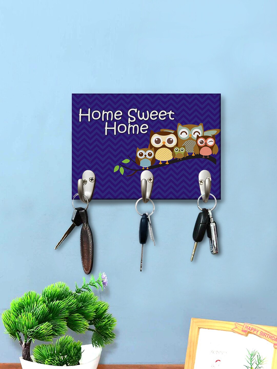 

999Store Blue & Brown Printed Wooden Key Holder