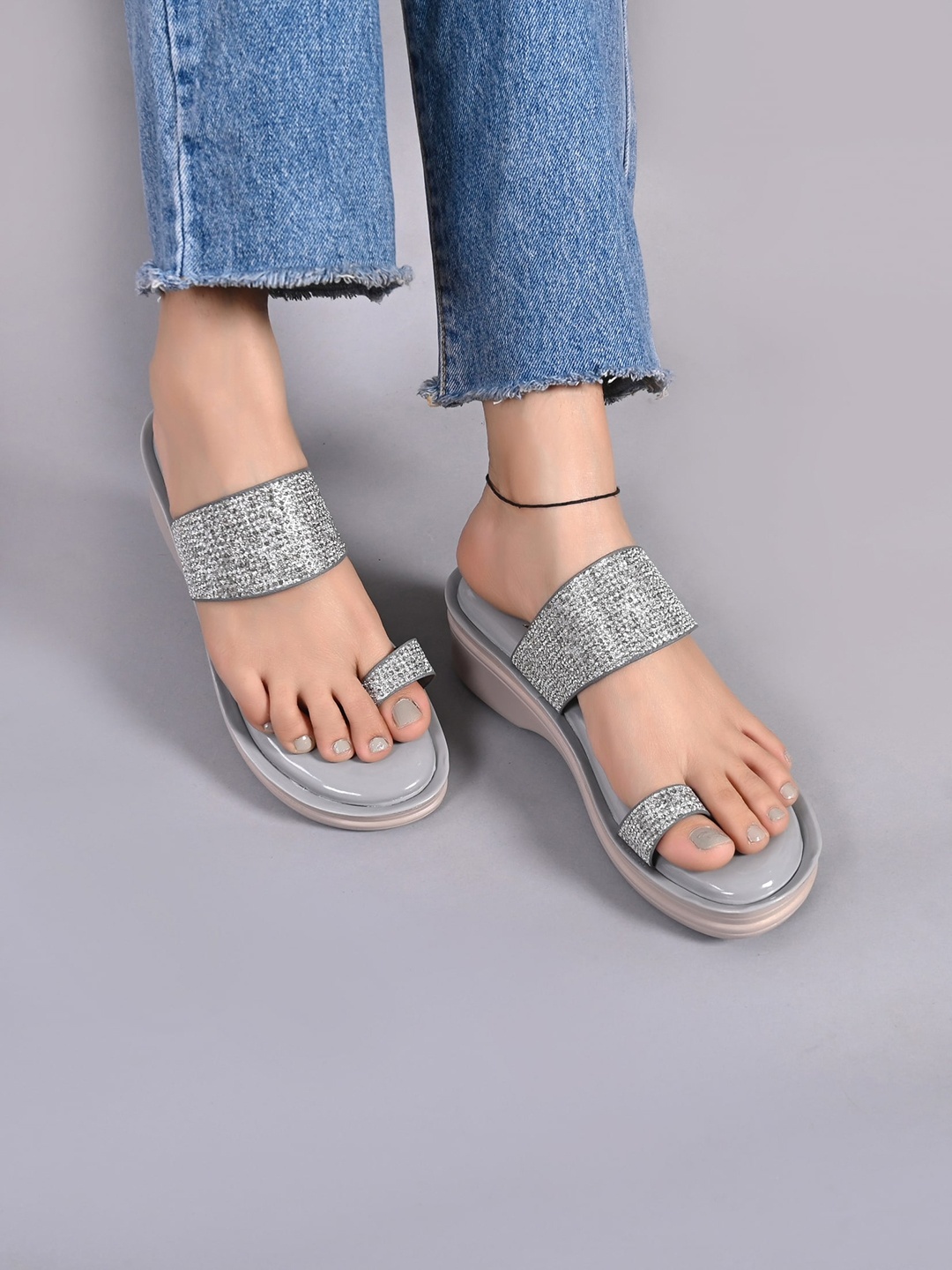 

Myra Embellished Comfort Heels, Grey