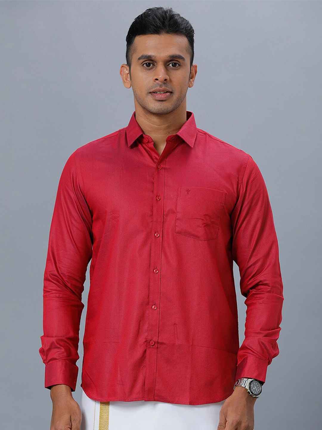 

Ramraj Spread Collar Pure Cotton Formal Shirt, Red