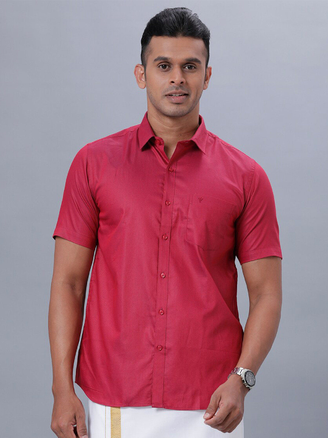 

Ramraj Spread Collar Pure Cotton Formal Shirt, Red