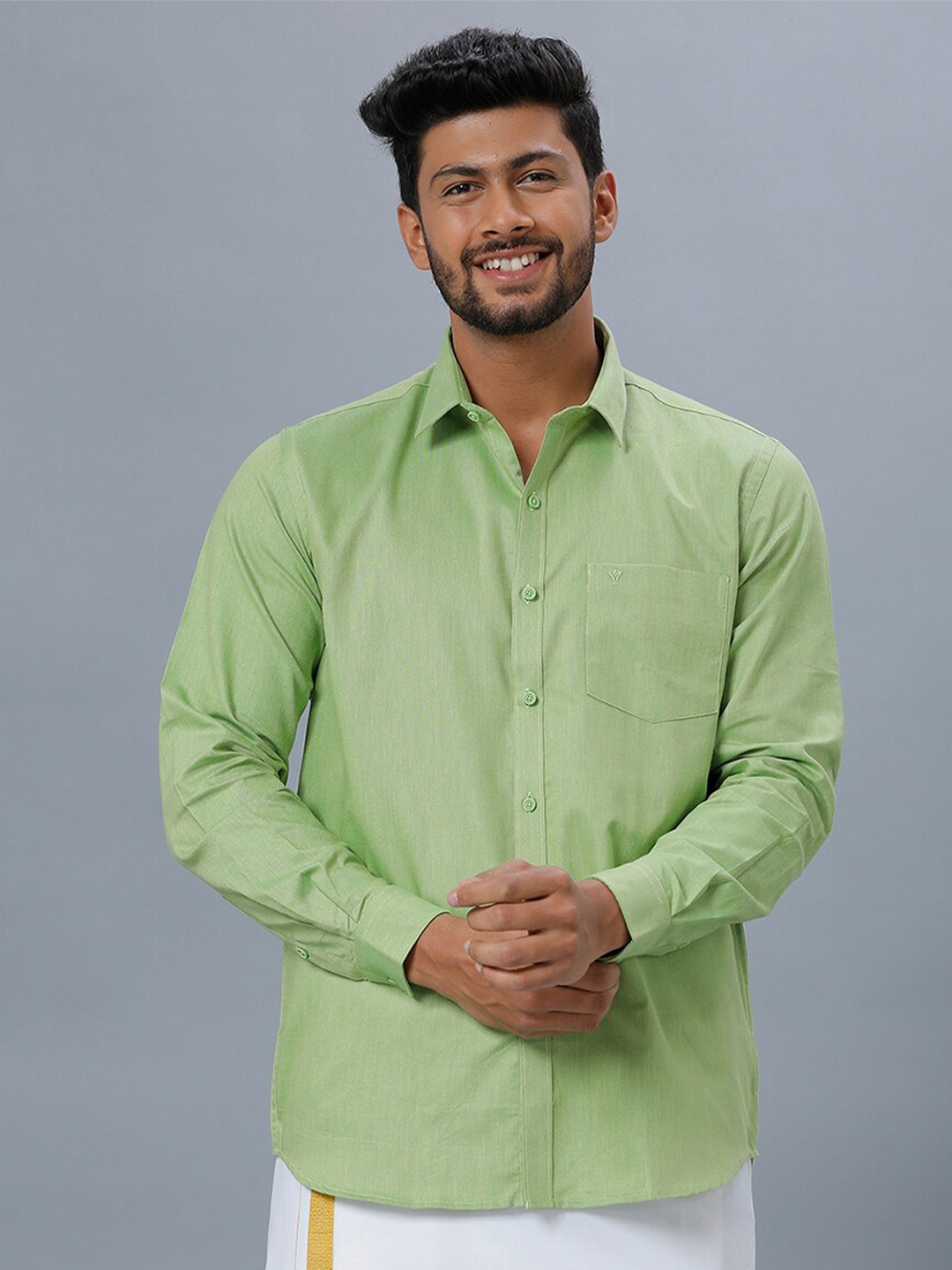 

Ramraj Spread Collar Pure Cotton Formal Shirt, Green