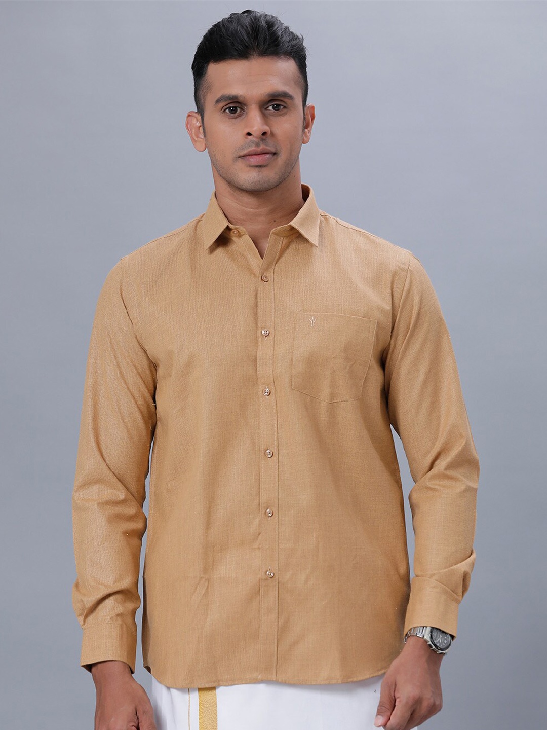 

Ramraj Spread Collar Pure Cotton Formal Shirt, Mustard