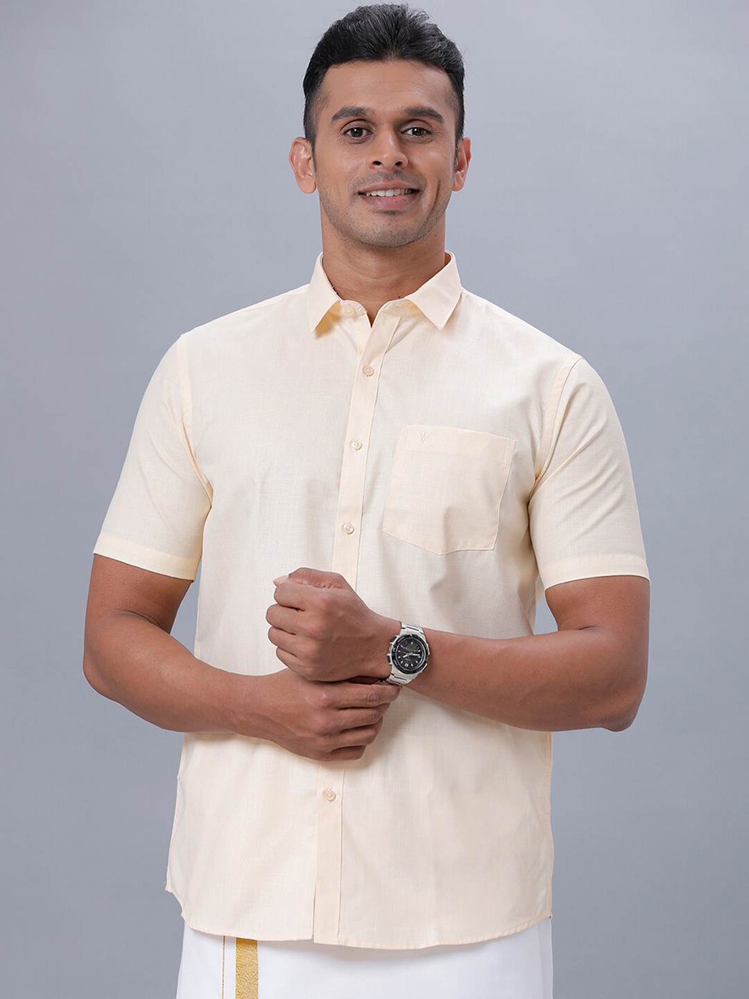 

Ramraj Spread Collar Pure Cotton Formal Shirt, Cream