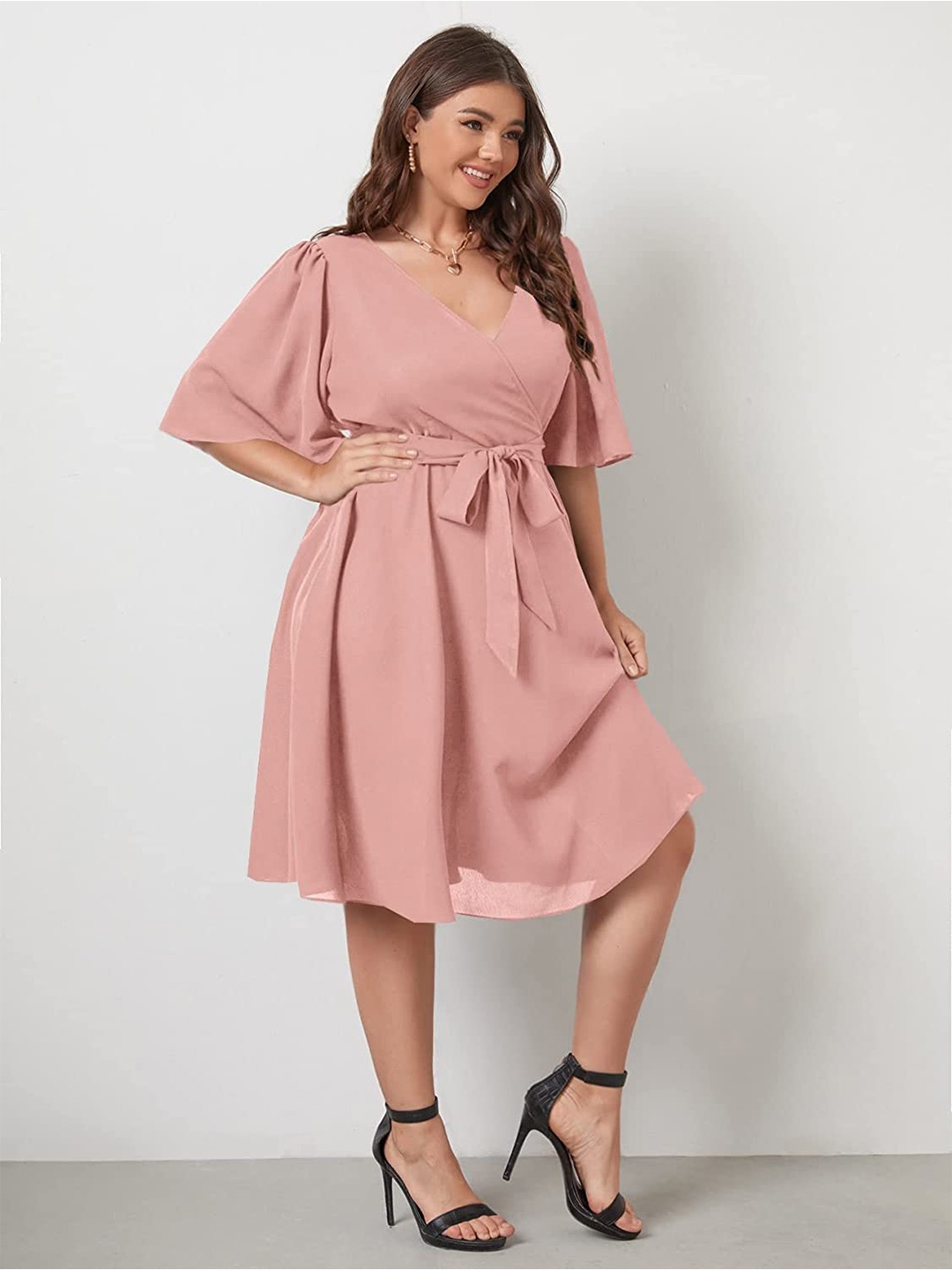 

Samsara Couture Flared Sleeve Scuba Fit & Flare Dress, Pink