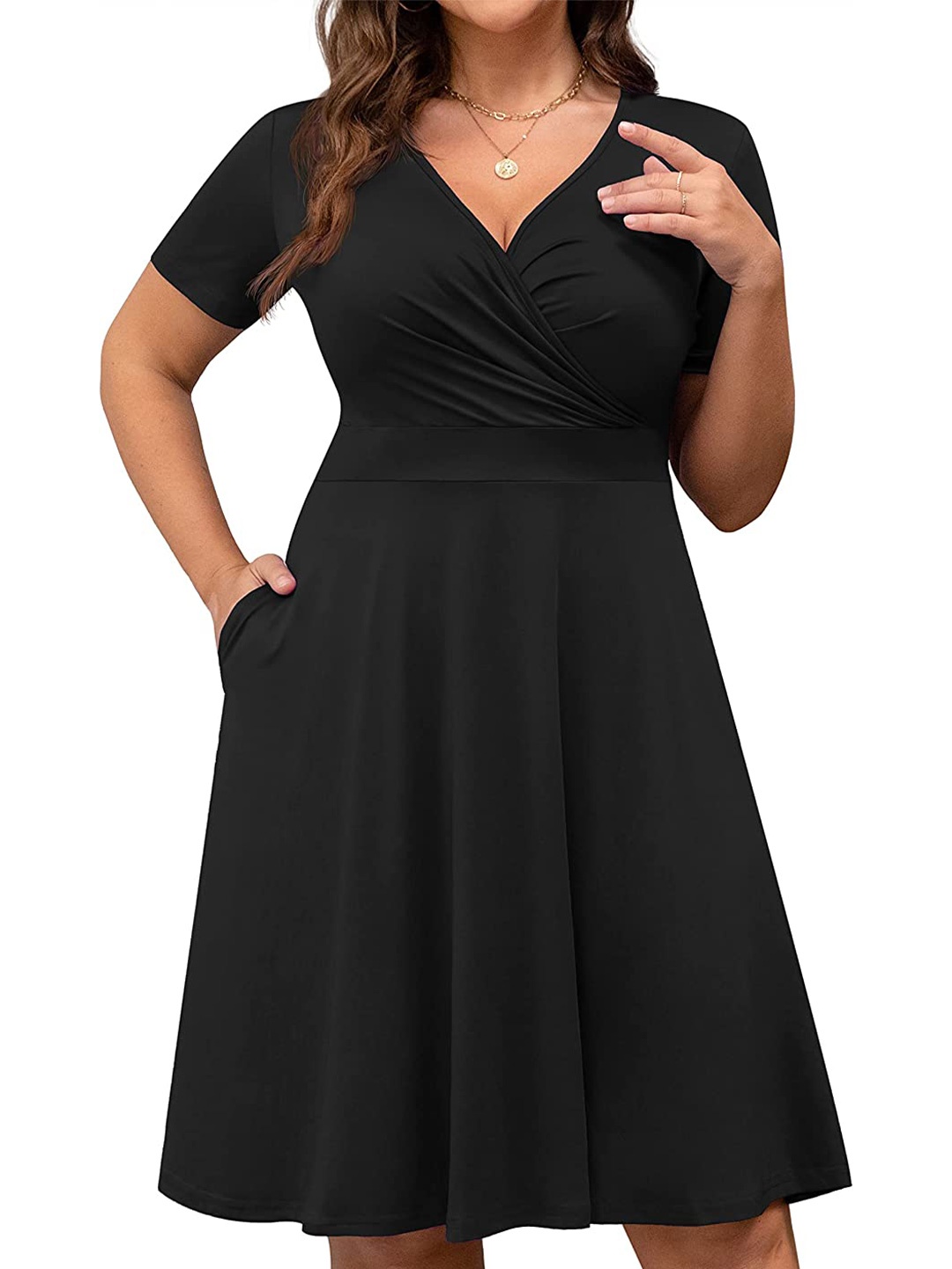

Samsara Couture Plus Size V-Neck Scuba Dress, Black