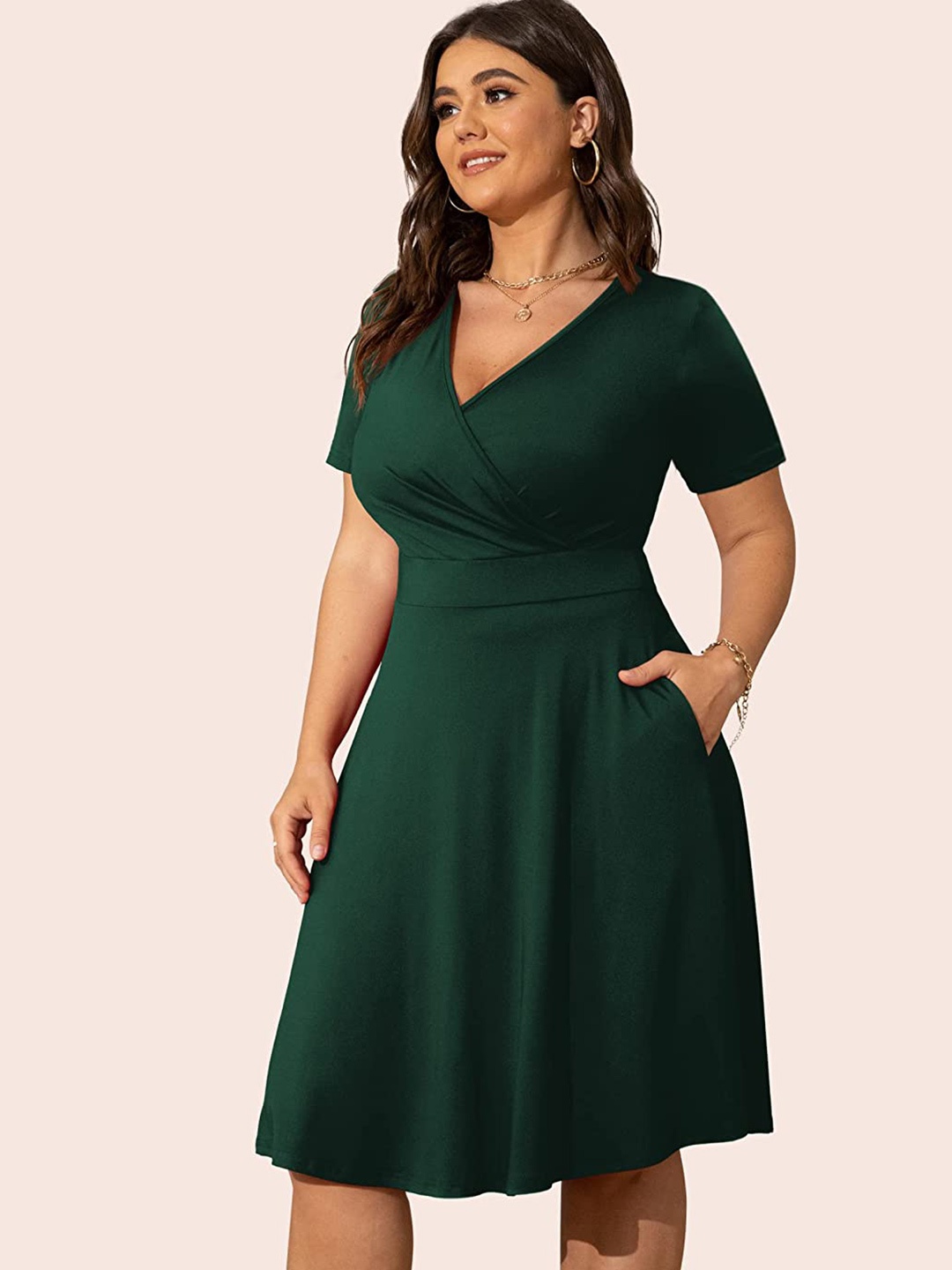 

Samsara Couture V-Neck Scuba Fit & Flare Dress, Green