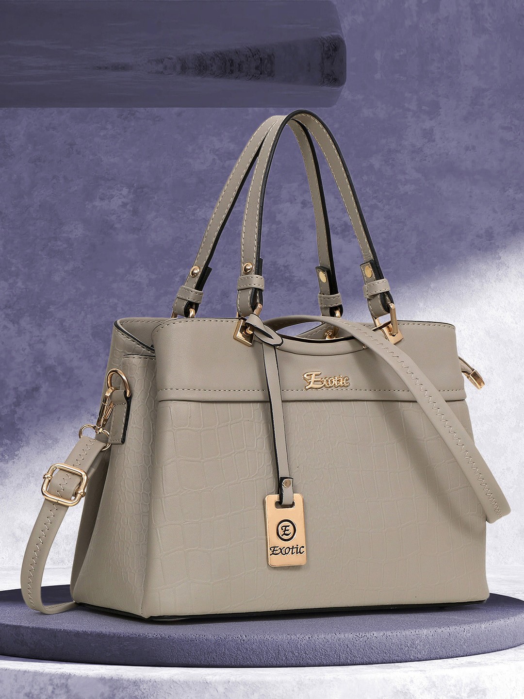 

Exotic Structured Handheld Bag, Cream