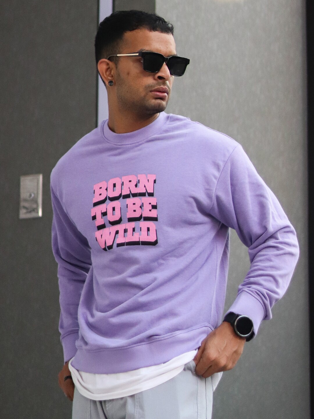 

Powerlook Typography Printed Round Neck Sweatshirt, Purple