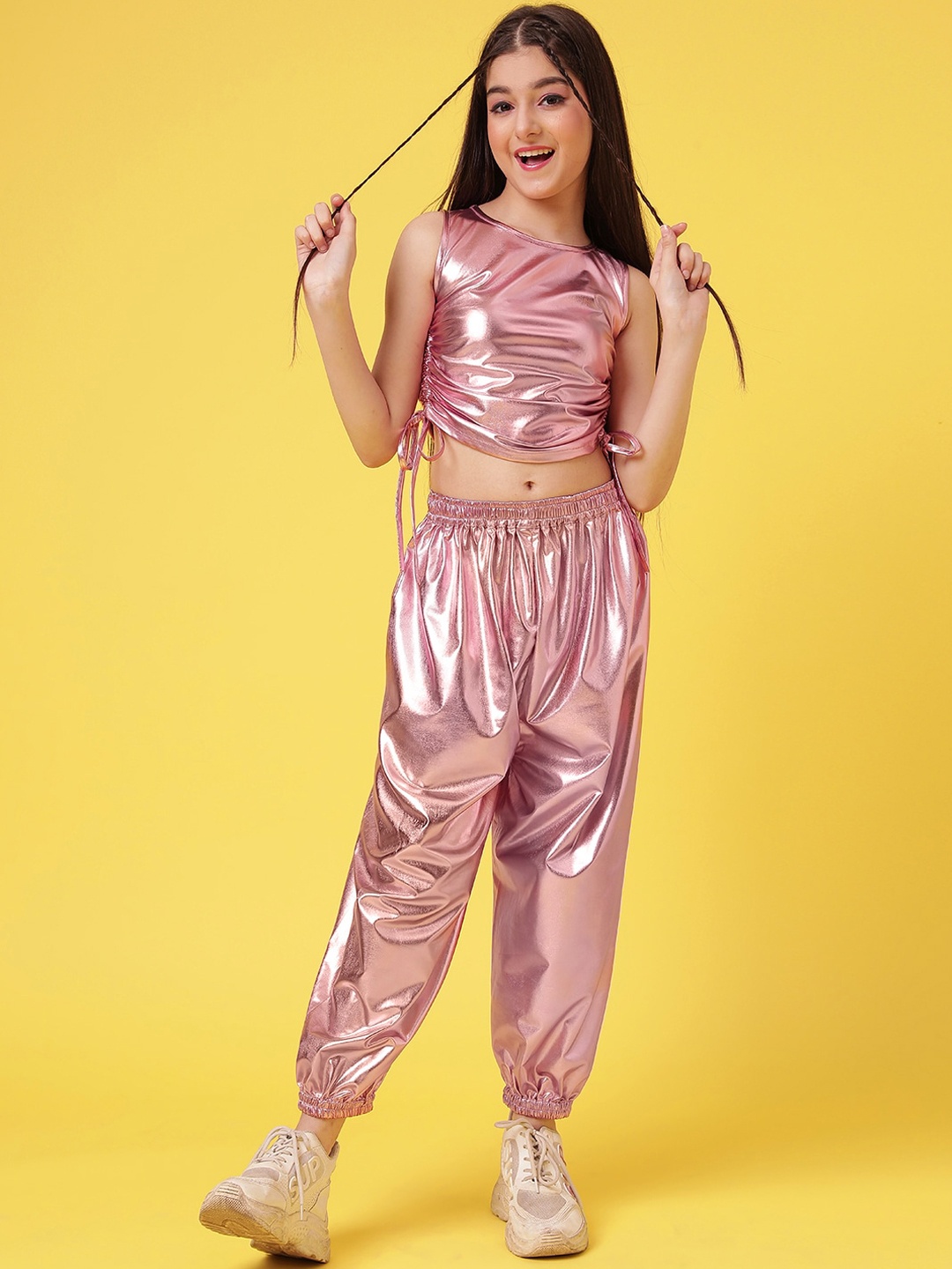 

A.T.U.N. Girls Metallic Joggers & Top Co-Ord Set, Pink