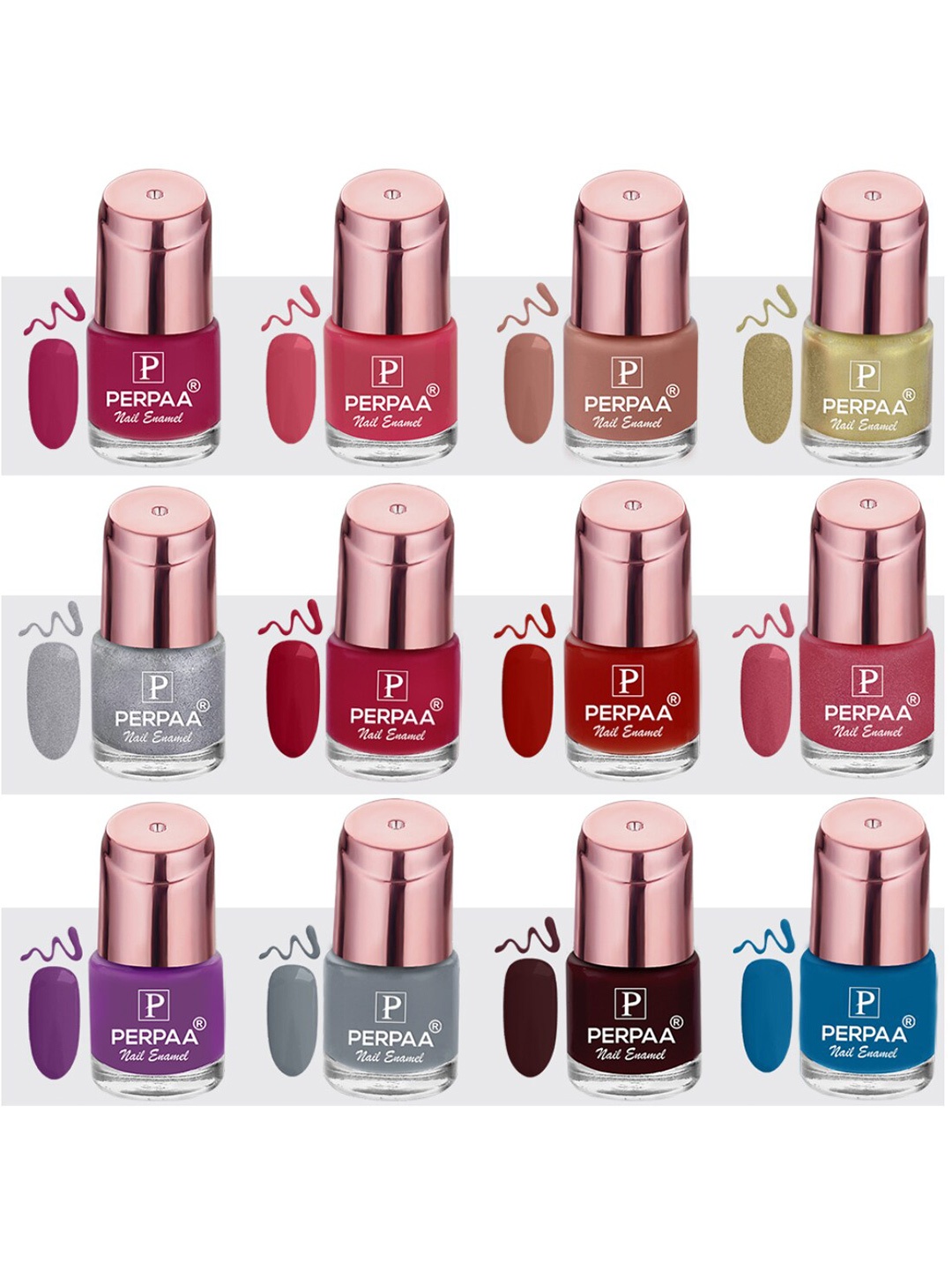 

PERPAA Set Of 12 Super Stay Quick-Drying Gel Based Nail Polishes 6ml Each - Combo 1, Multi