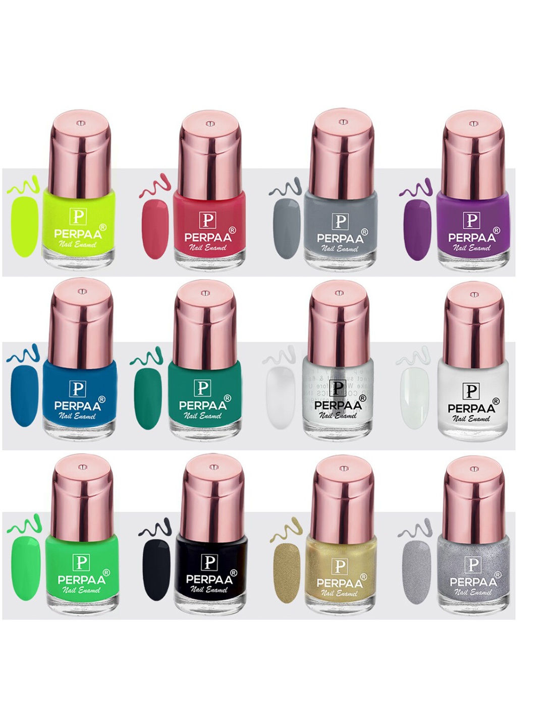 

PERPAA Set Of 12 Super Stay Quick-Drying Gel Based Nail Polishes 6ml Each - Combo 9, Multi