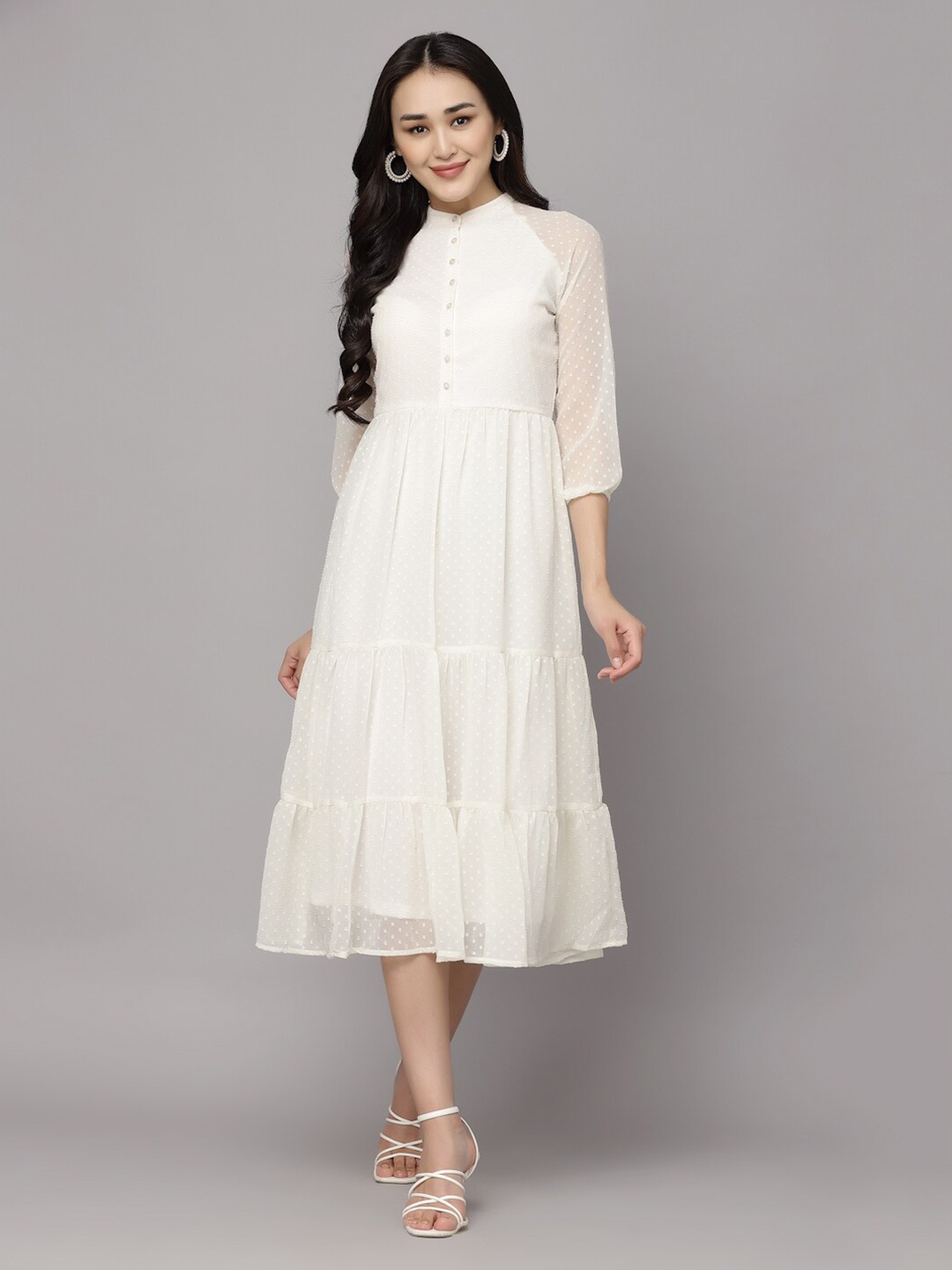 

aayu Georgette A-Line Midi Dress, White
