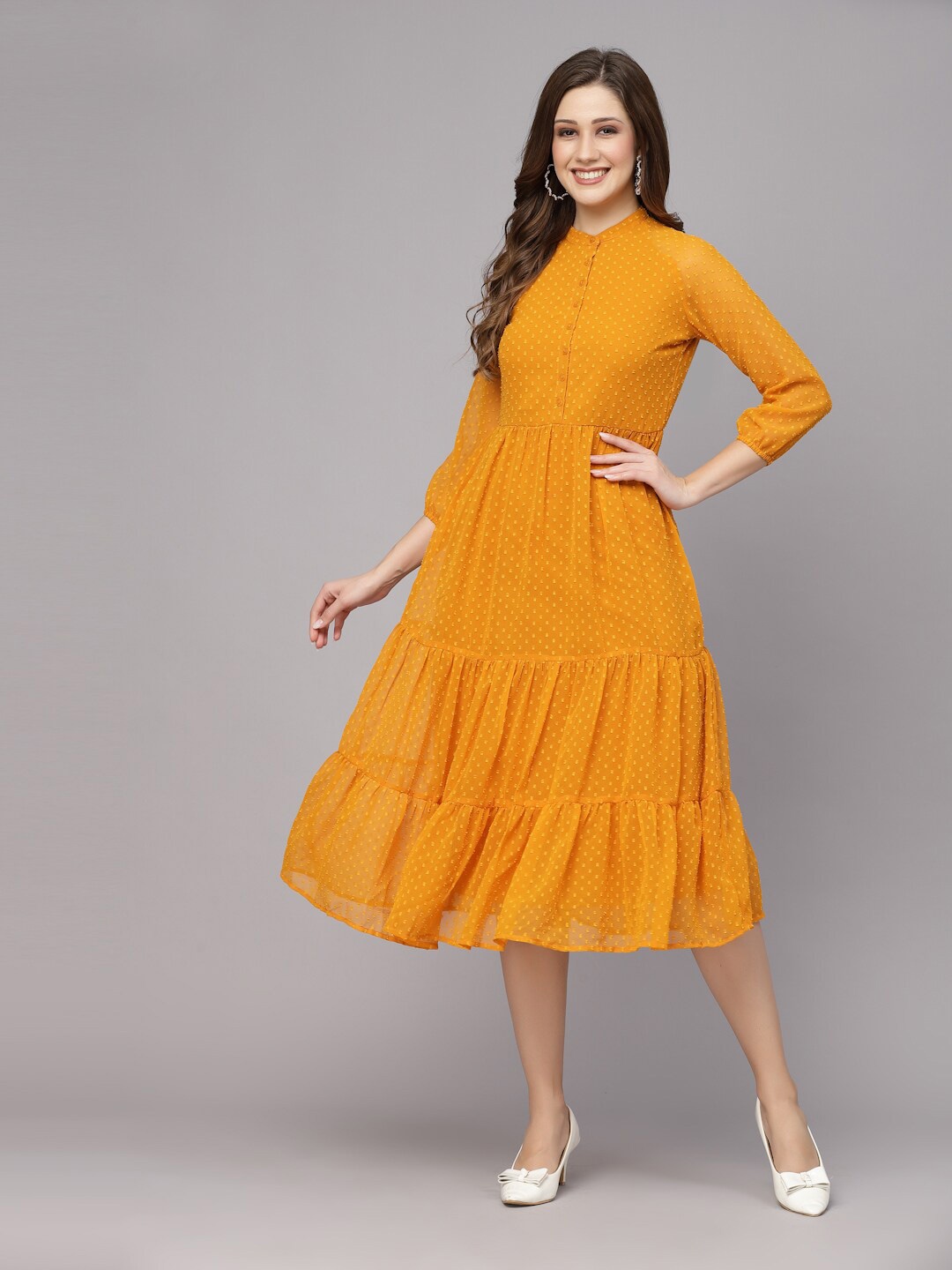 

aayu Georgette A-Line Midi Dress, Mustard