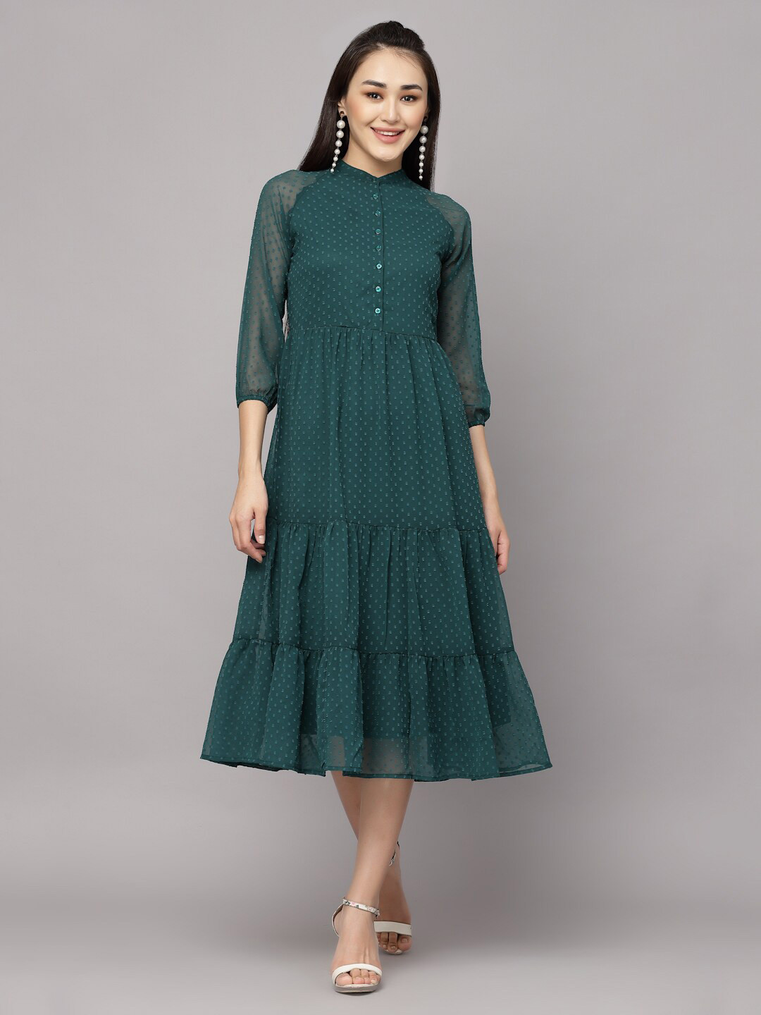 

aayu Georgette A-Line Midi Dress, Green