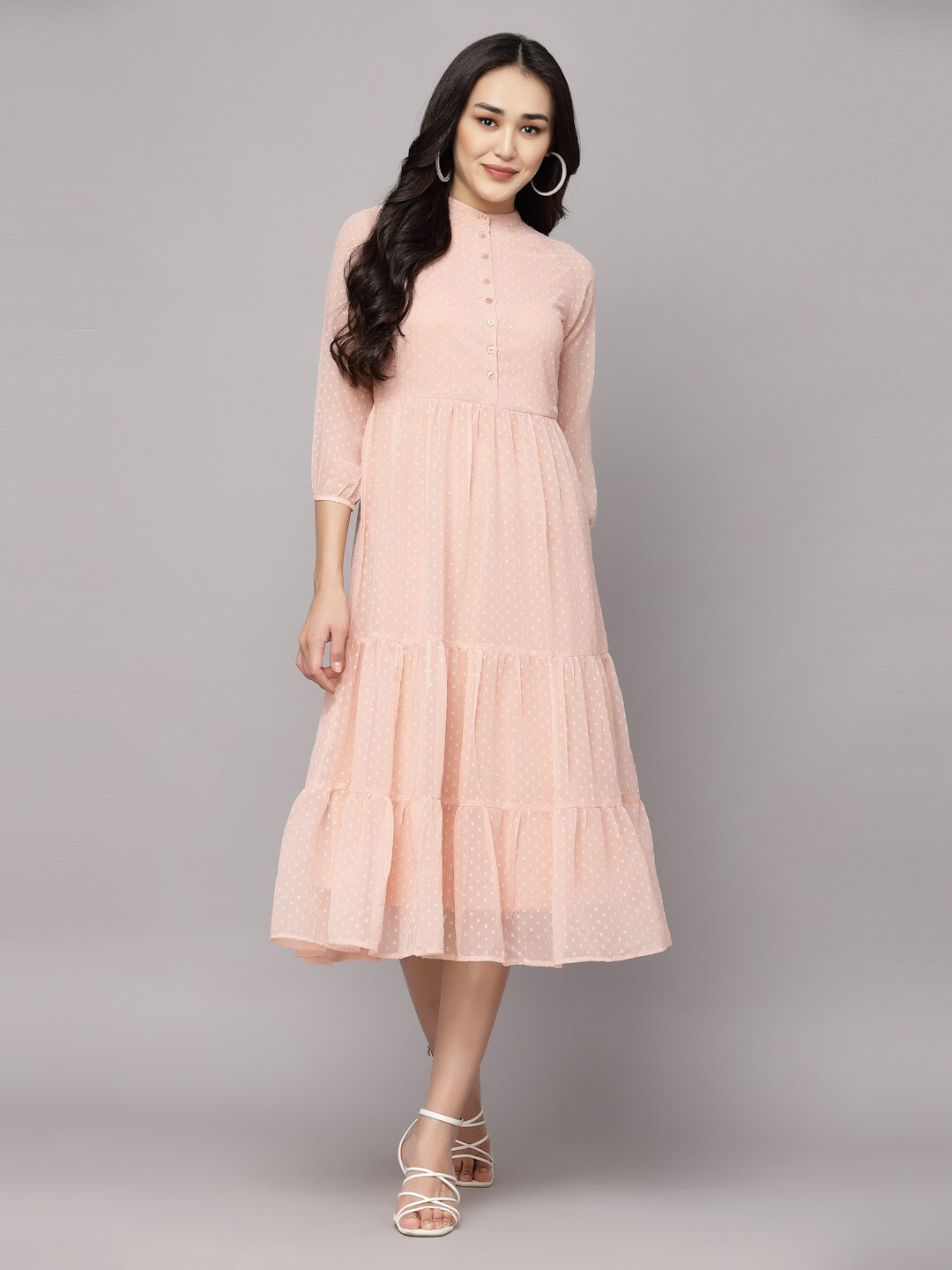 

aayu Georgette A-Line Midi Dress, Peach