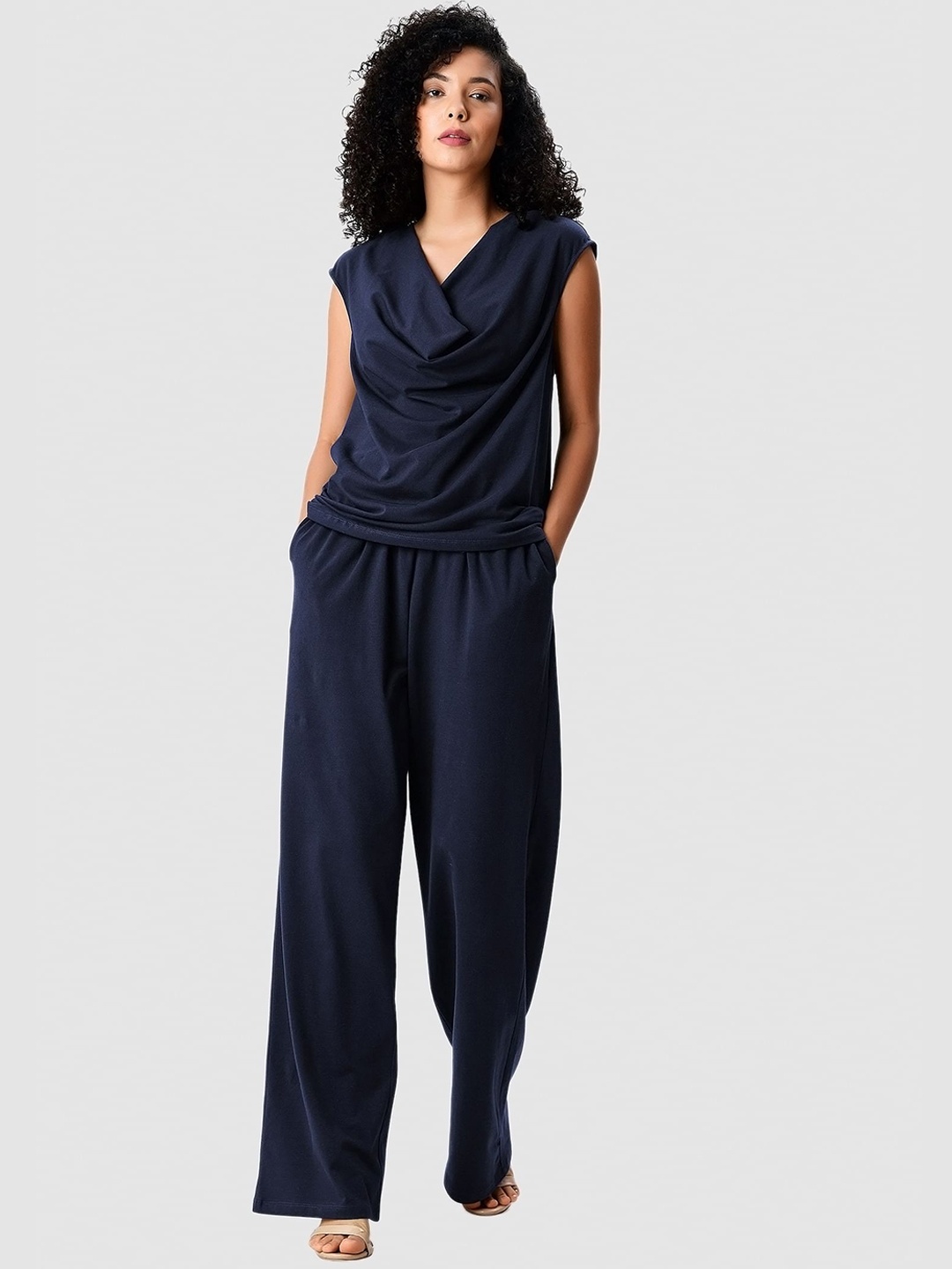 

Zapelle Top & Wide Leg Trousers Co-Ord, Navy blue