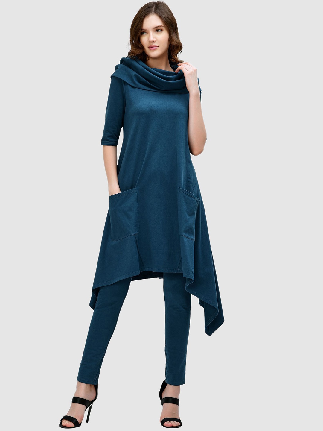 

Zapelle Cowl Neck Jersey Tunic Trouser Co-Ord Set, Blue