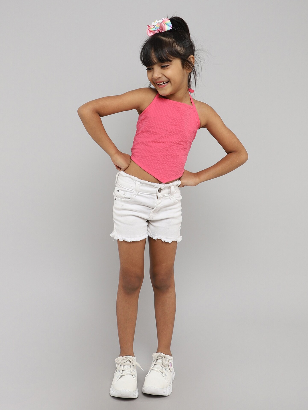 

taffykids Girls Halter Neck Back Tie-Up Crop Top, Pink