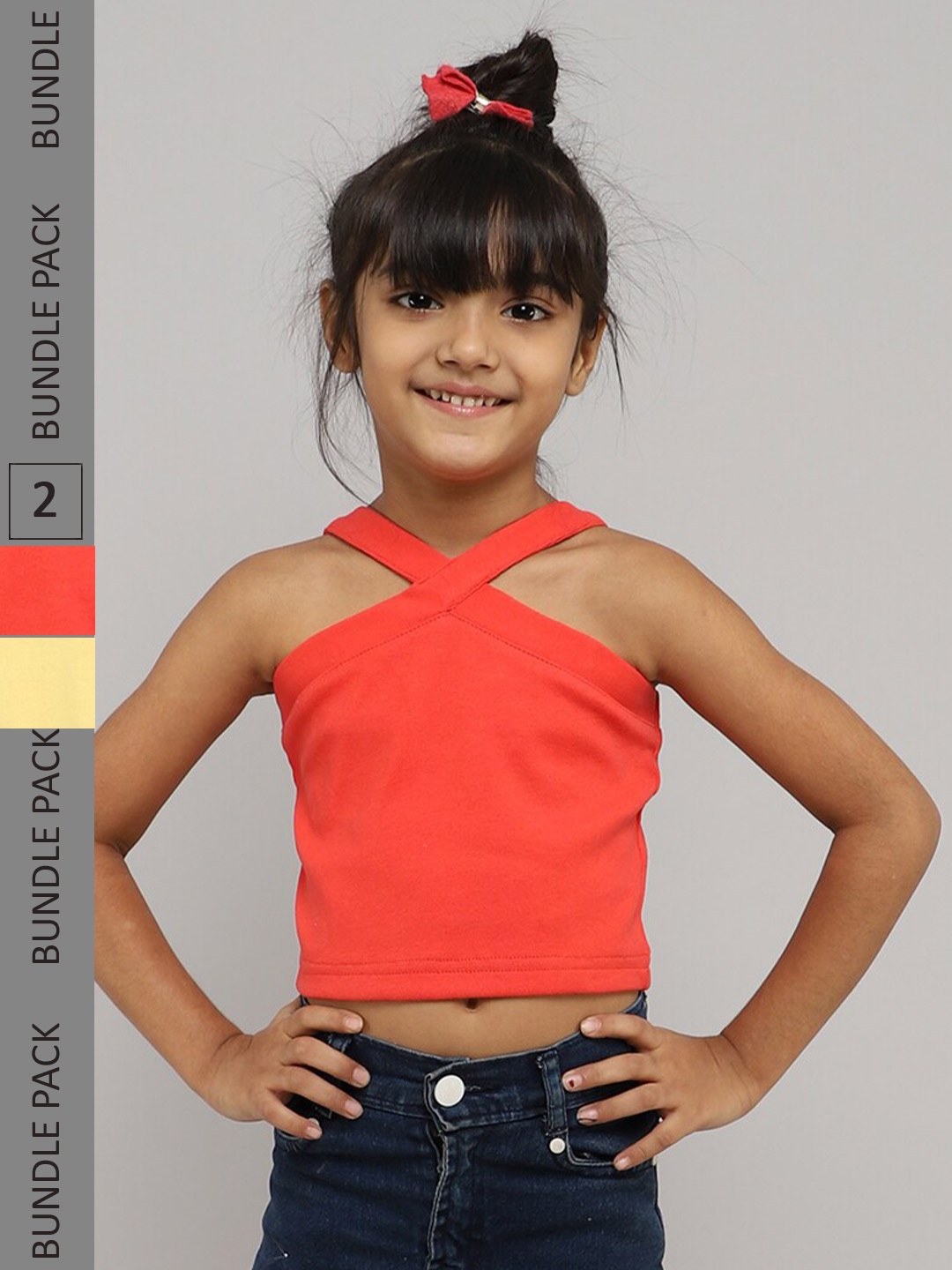 

taffykids Girls Pack Of 2 Halter Neck Cotton Crop Top, Coral