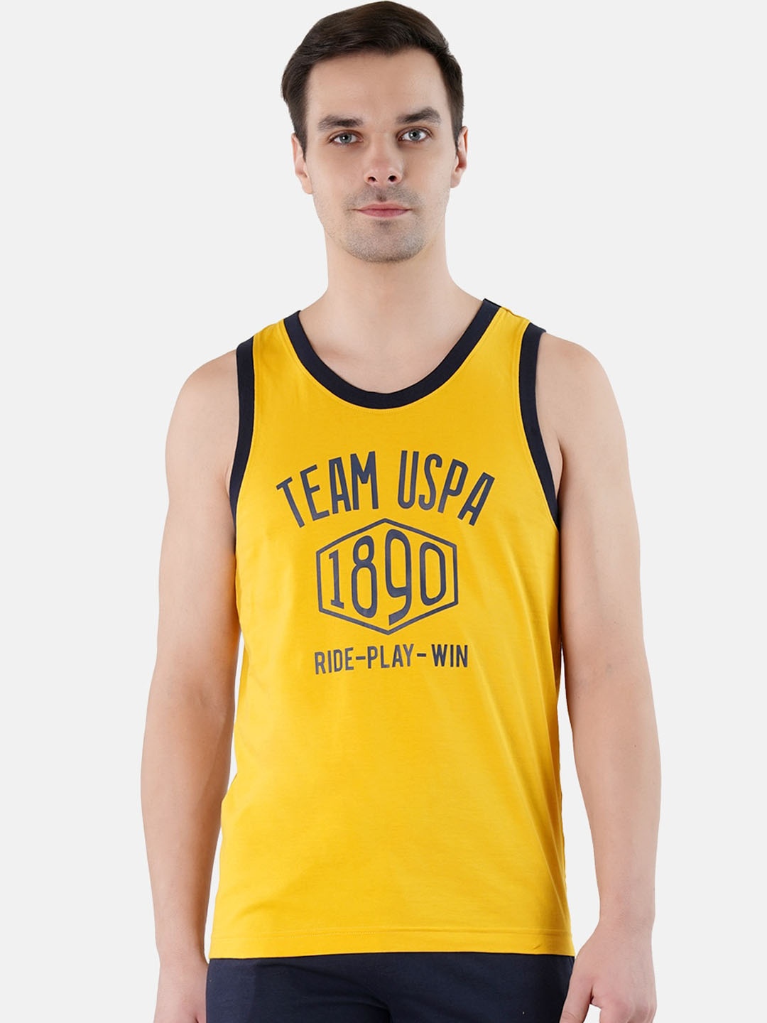 U.S. Polo Assn. Men Printed Pure Cotton Innerwear Vests, Yellow
