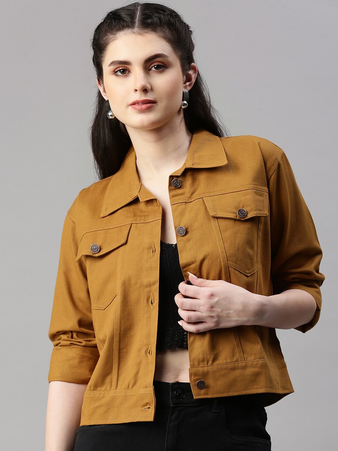 

VOXATI Spread Collar Denim Jacket, Mustard