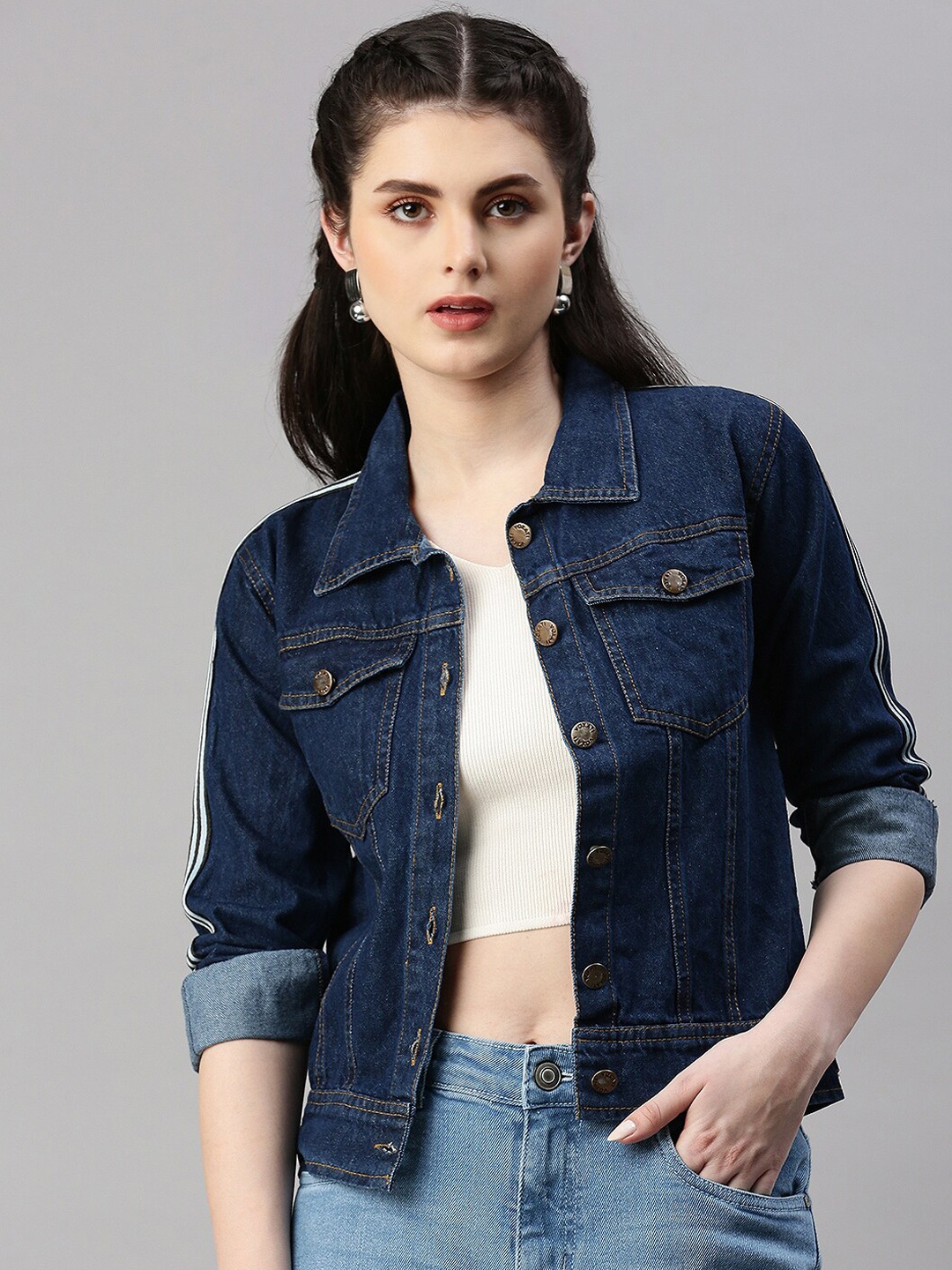 

VOXATI Washed Spread Collar Denim Jacket, Blue