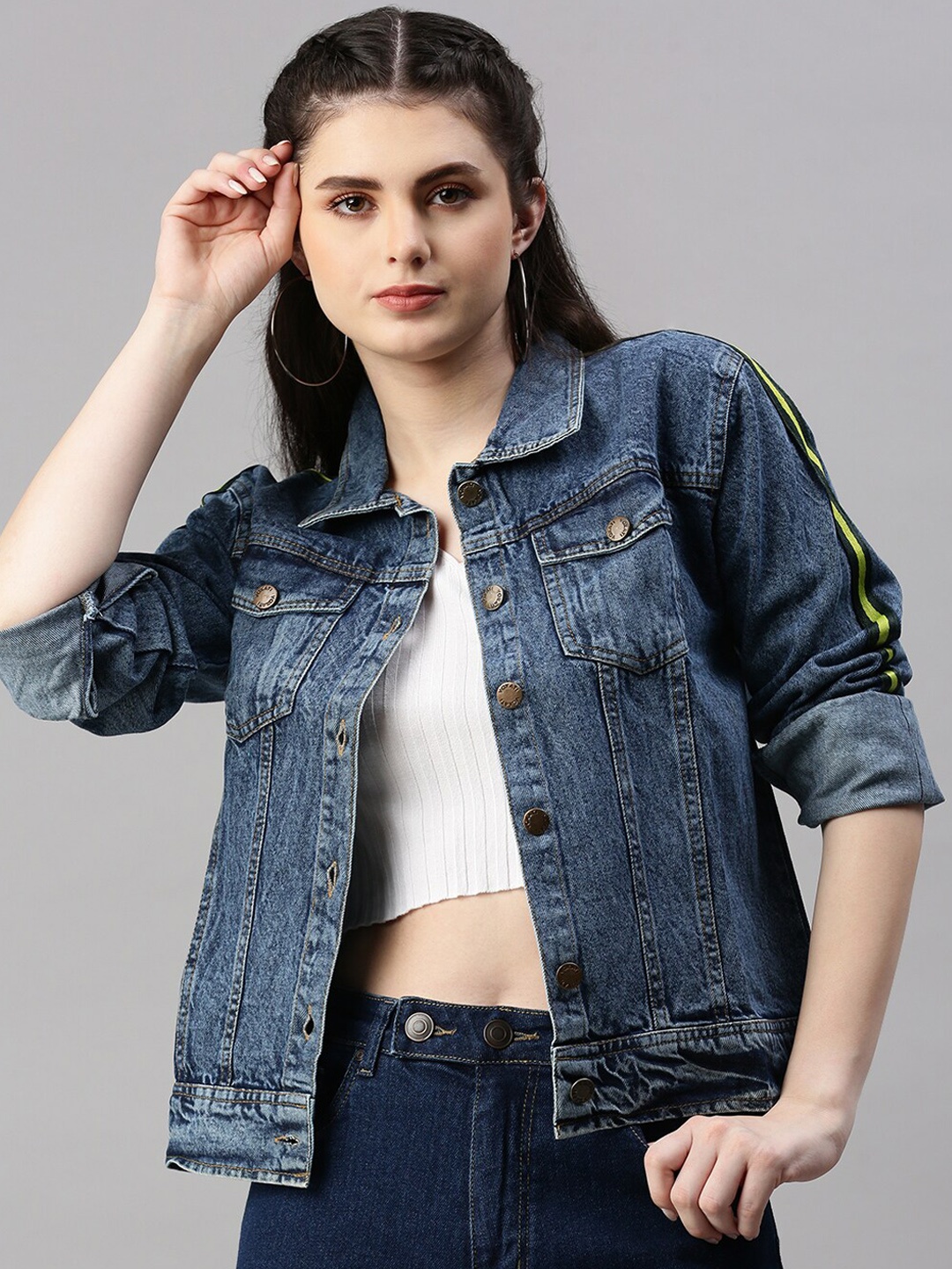 

VOXATI Washed Crop Denim Jacket, Blue