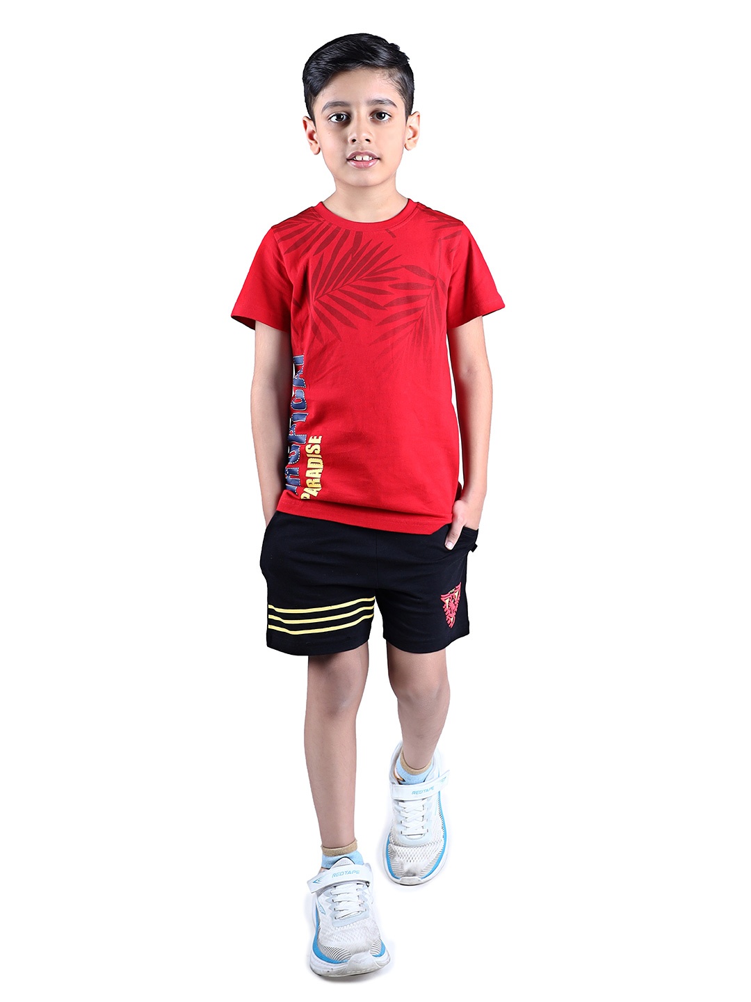 

3PIN Boys Pure Cotton Printed T-shirt with Shorts, Red