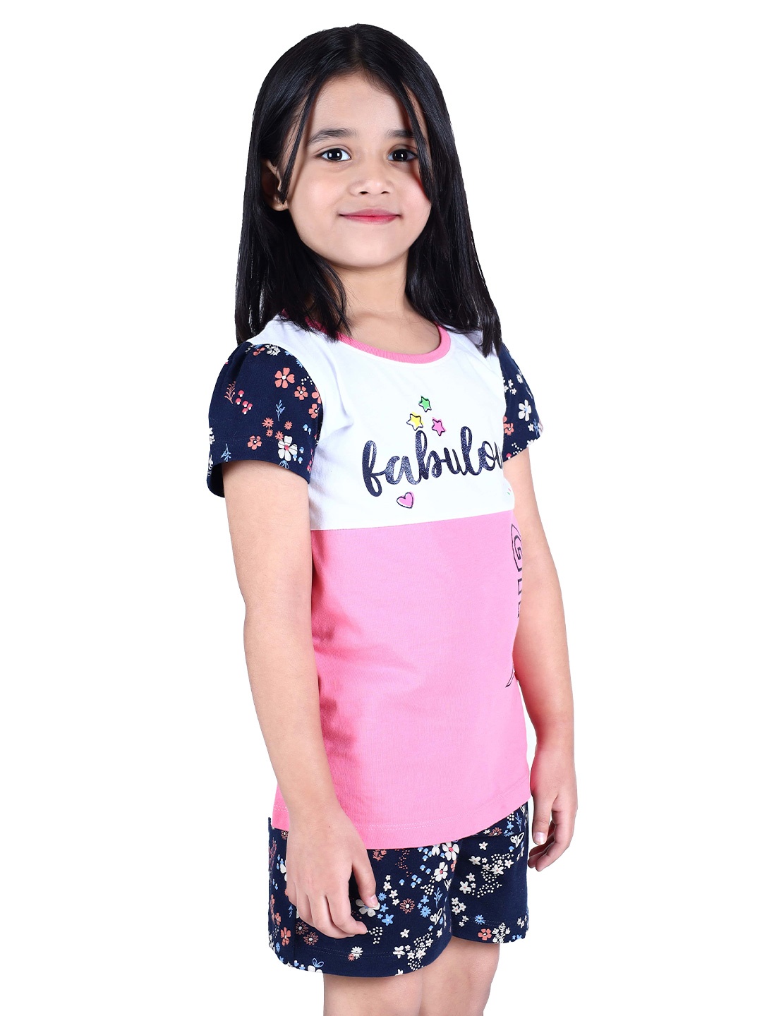 

3PIN Girls Printed Pure Cotton T-shirt with Shorts, White