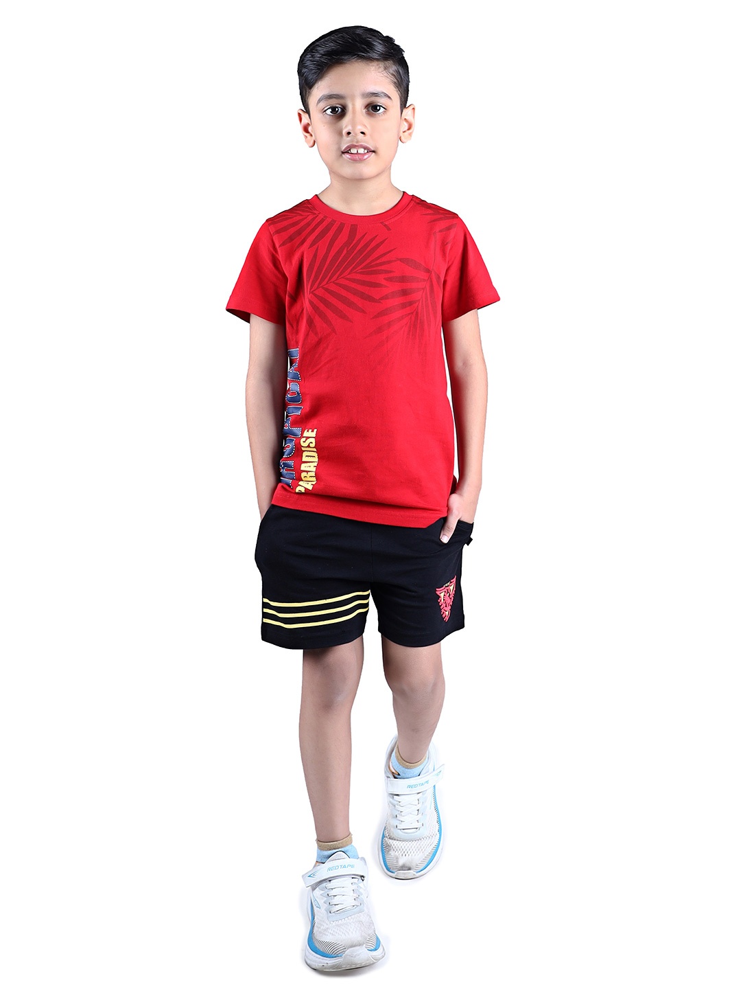 

3PIN Boys Printed Pure Cotton T-shirt with Shorts, Red