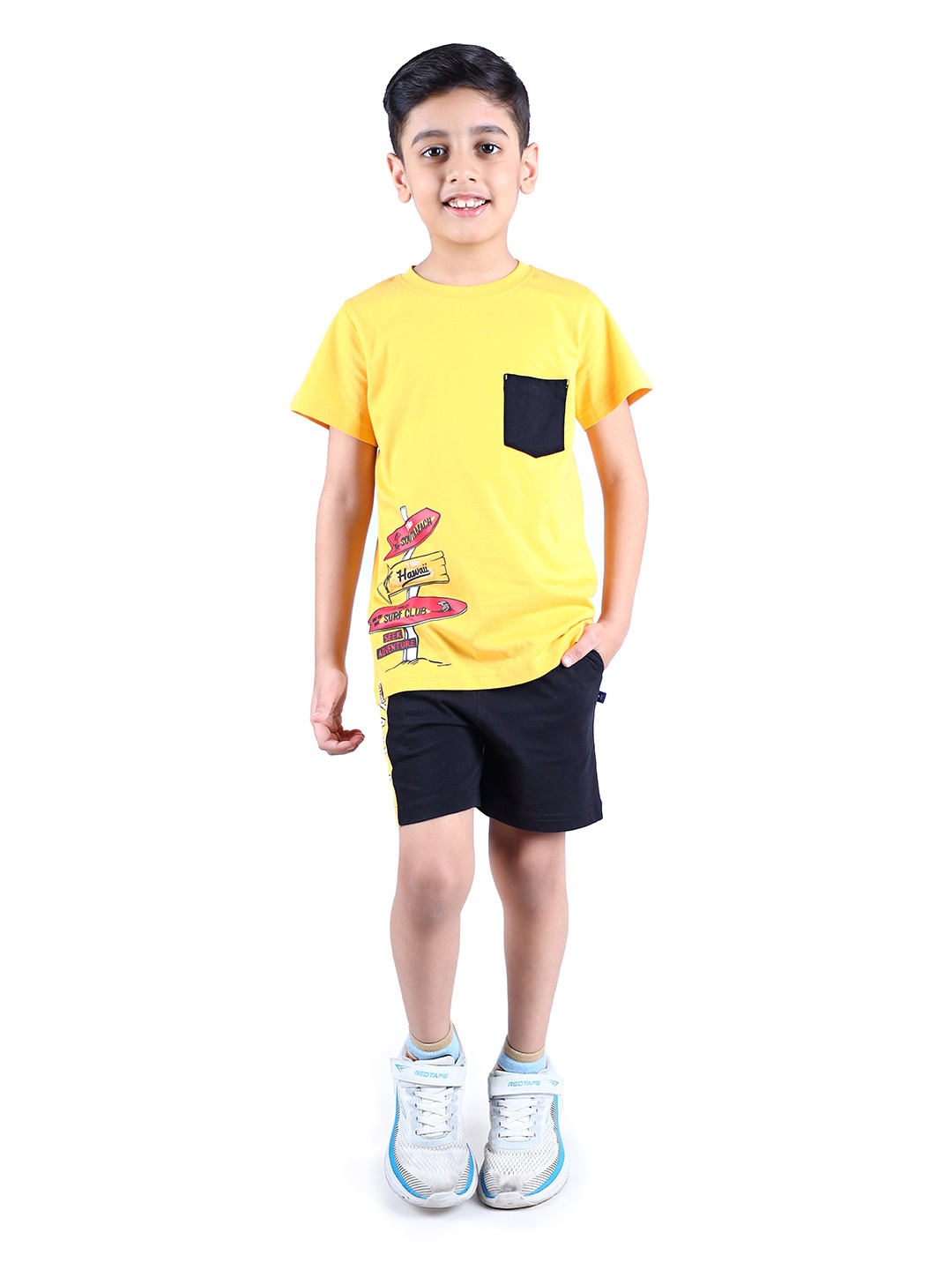 

3PIN Boys Printed Pure Cotton T-shirt with Shorts, Yellow