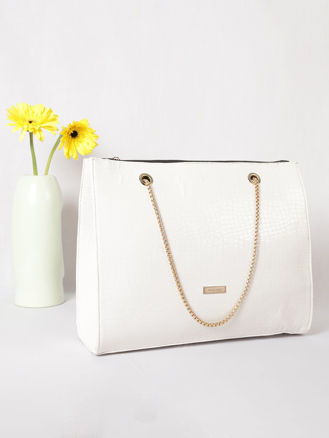 

MINI WESST Textured Structured Shoulder Bag, White